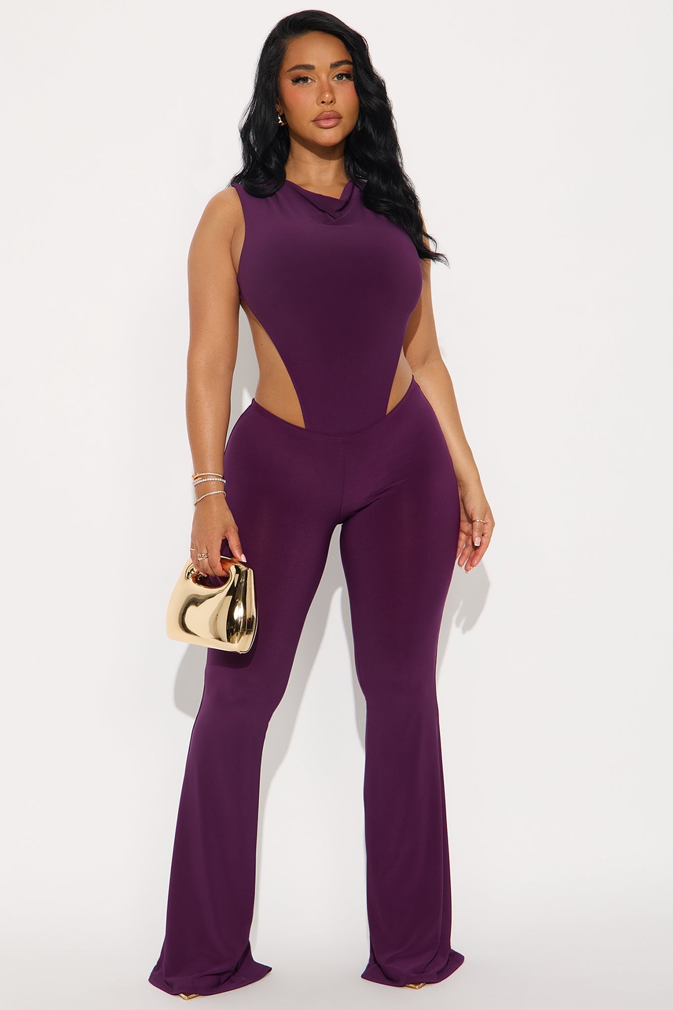 Power Play Backless Bodysuit Pant Set - Plum