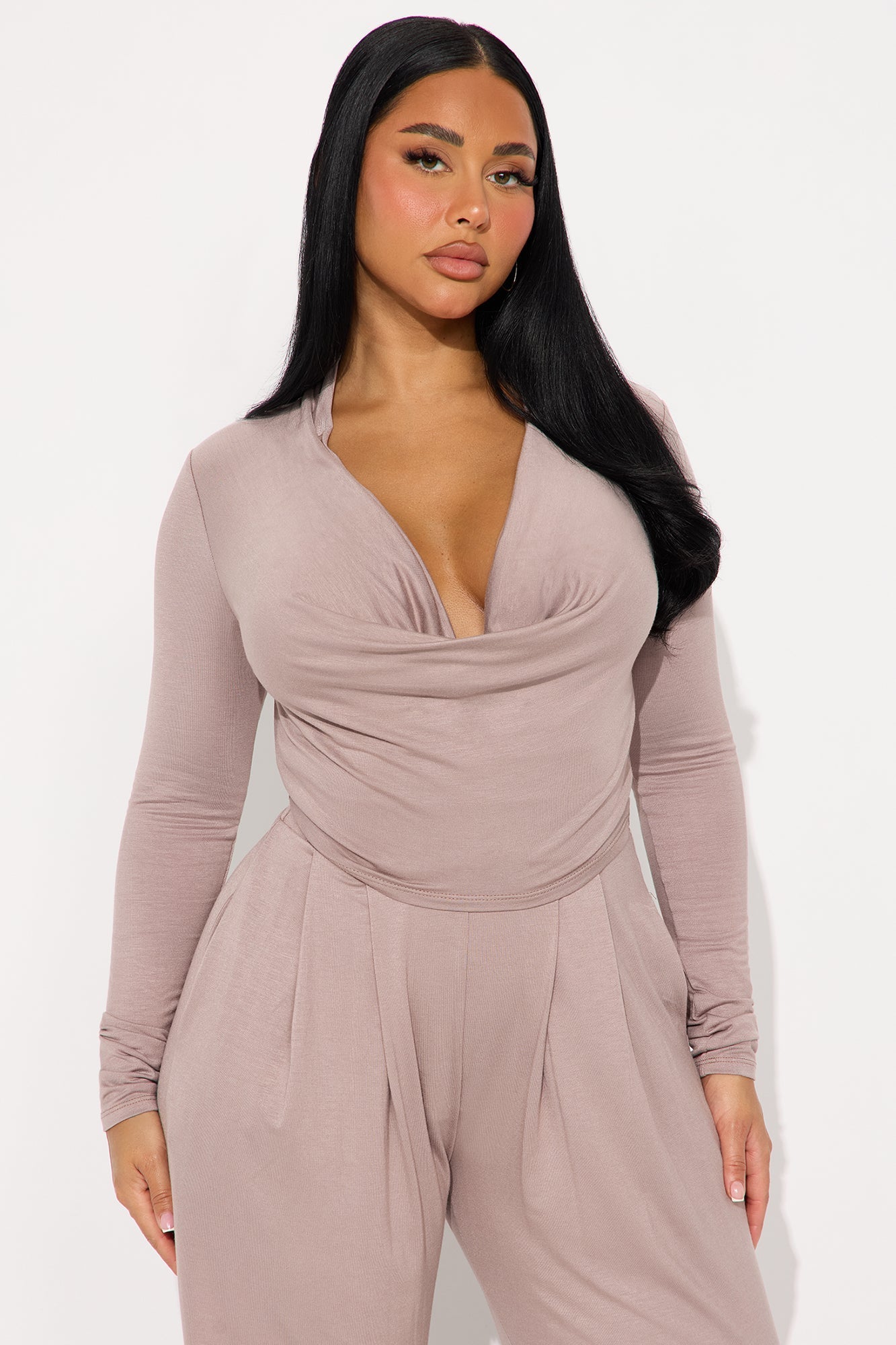 Hazel Cowl Neck Pant Set - Taupe