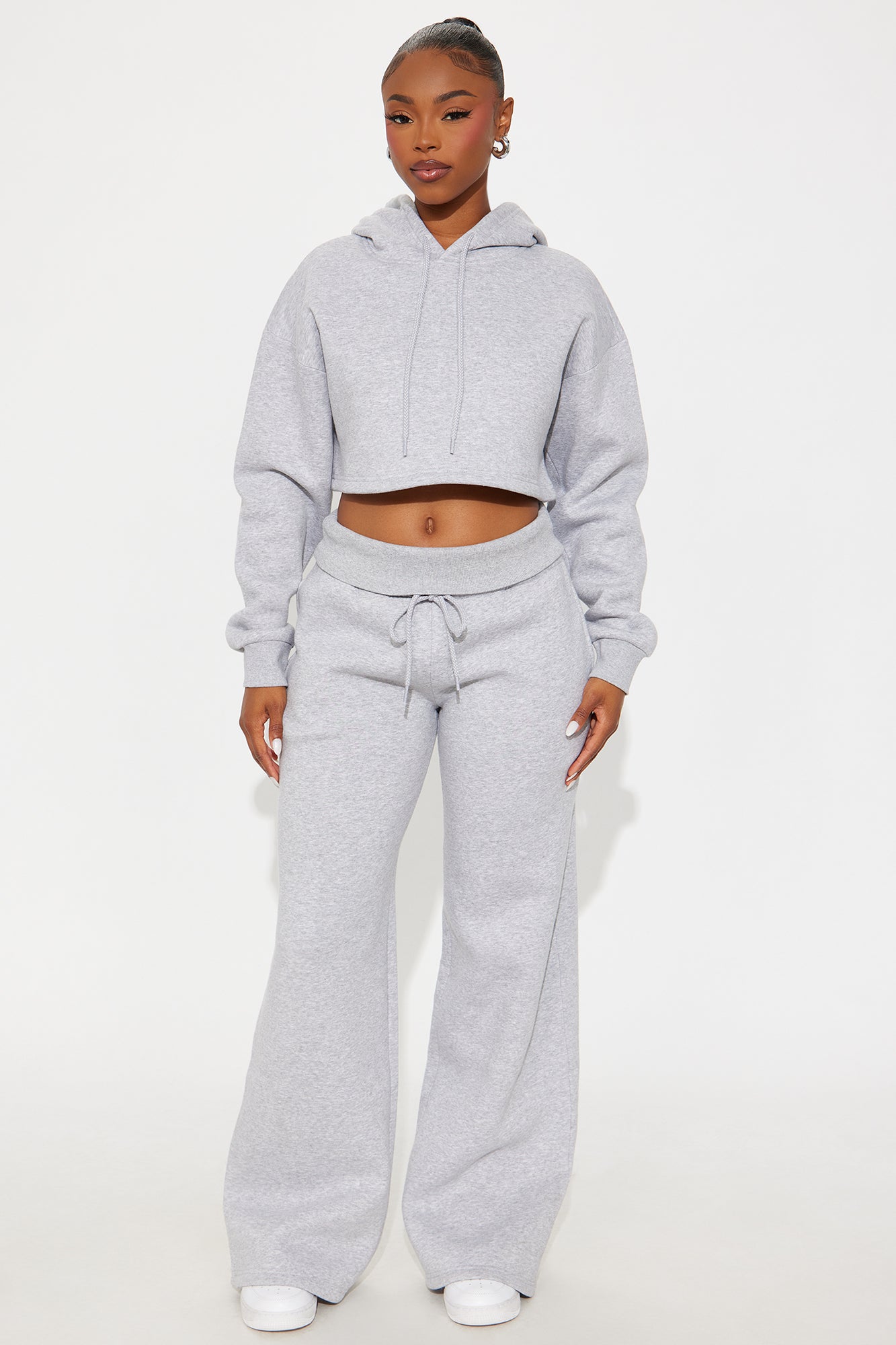 Don't Sweat It Foldover Waist Fleece Pant Set - Grey
