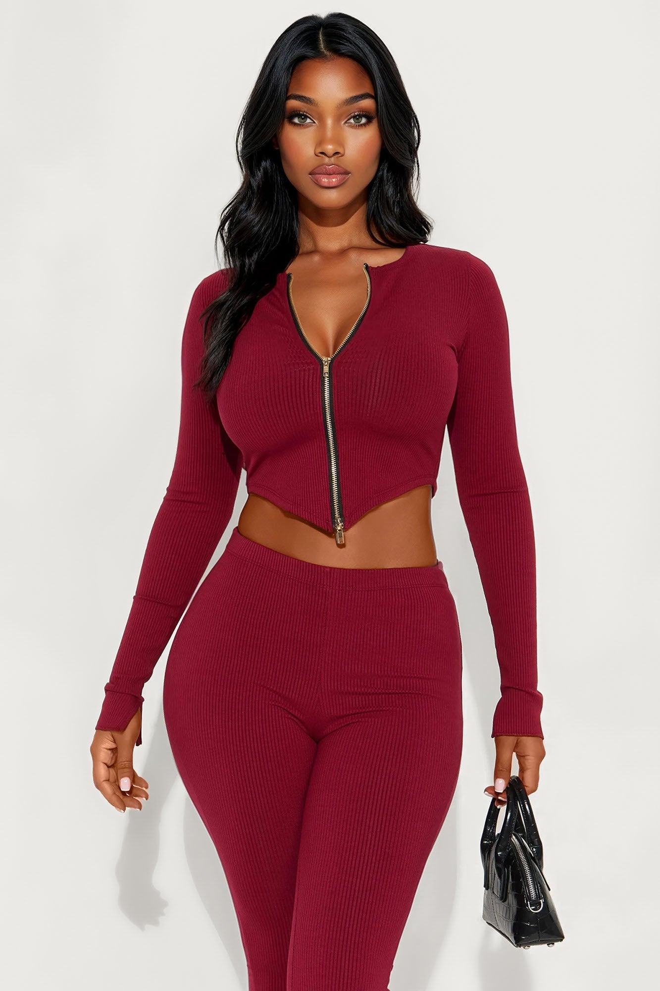 Kira Snatched Pant Set - Burgundy