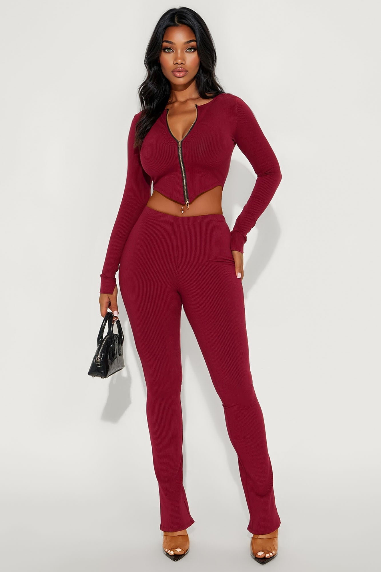 Kira Snatched Pant Set - Burgundy