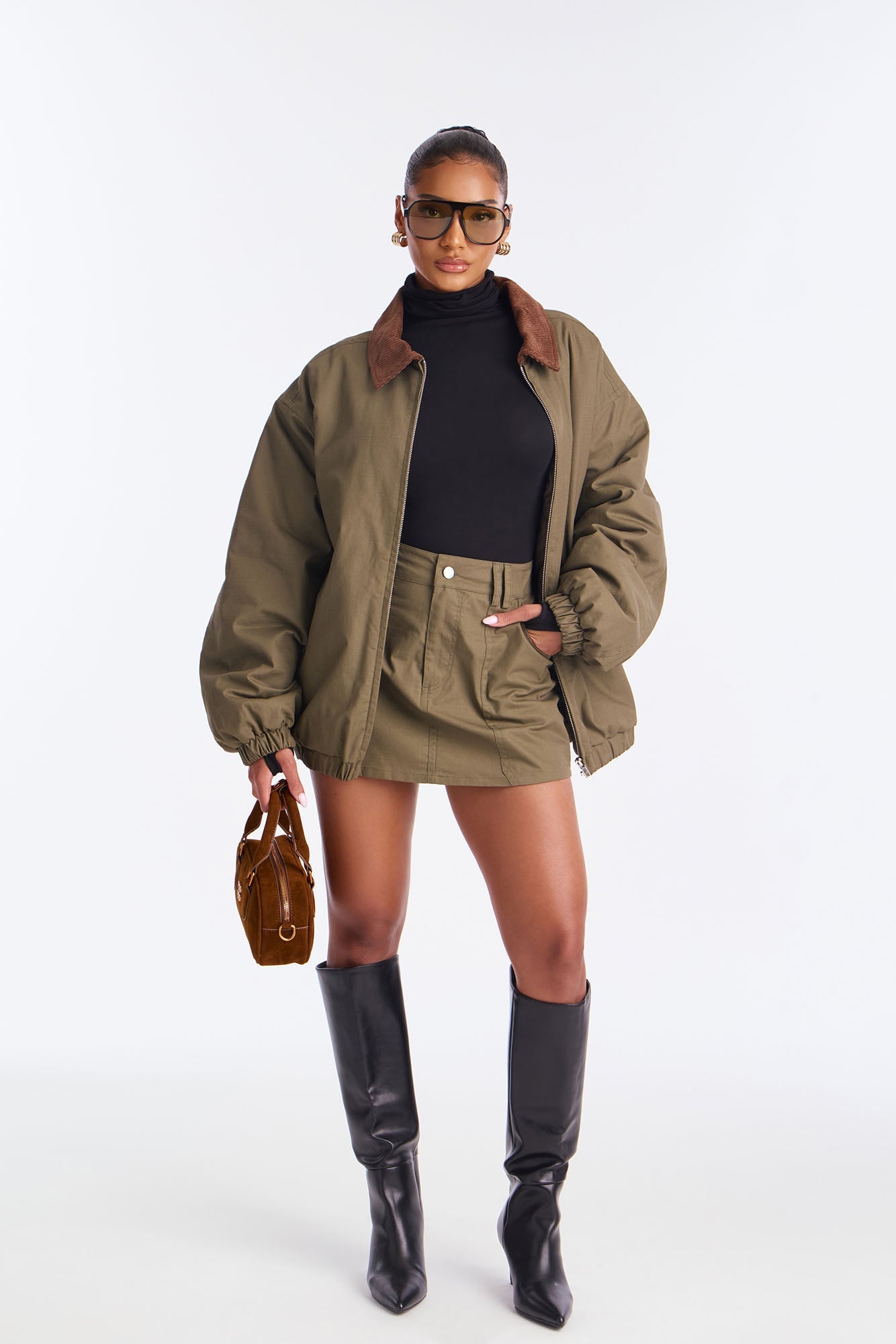 Amaya Jacket Mini Skirt Set - Olive