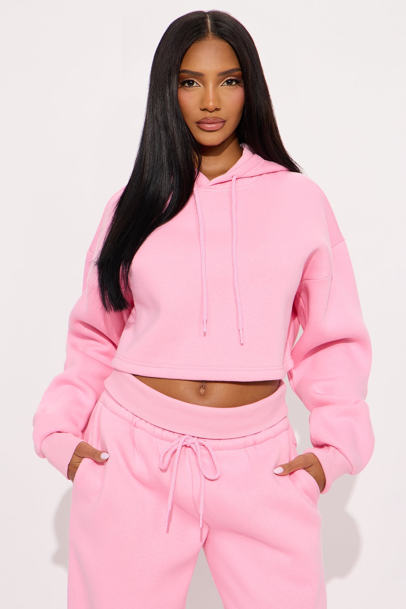 Don't Sweat It Foldover Waist Fleece Pant Set - Bubblegum Pink