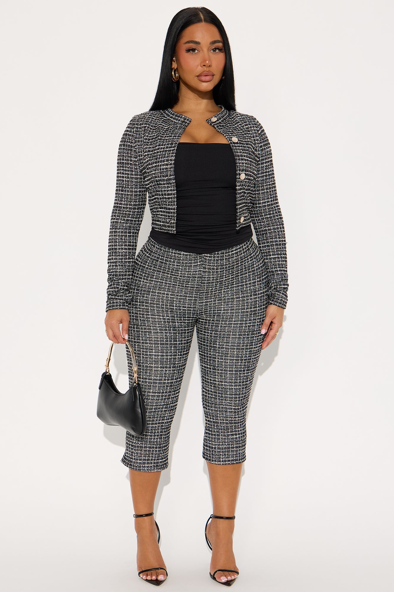 Aurora Tweed Capri Set - Black