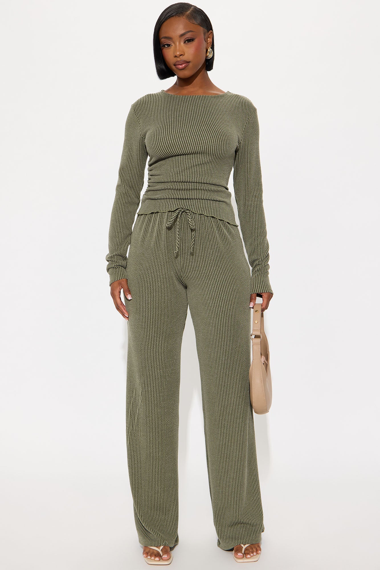 Julissa Ribbed Pant Set - Olive