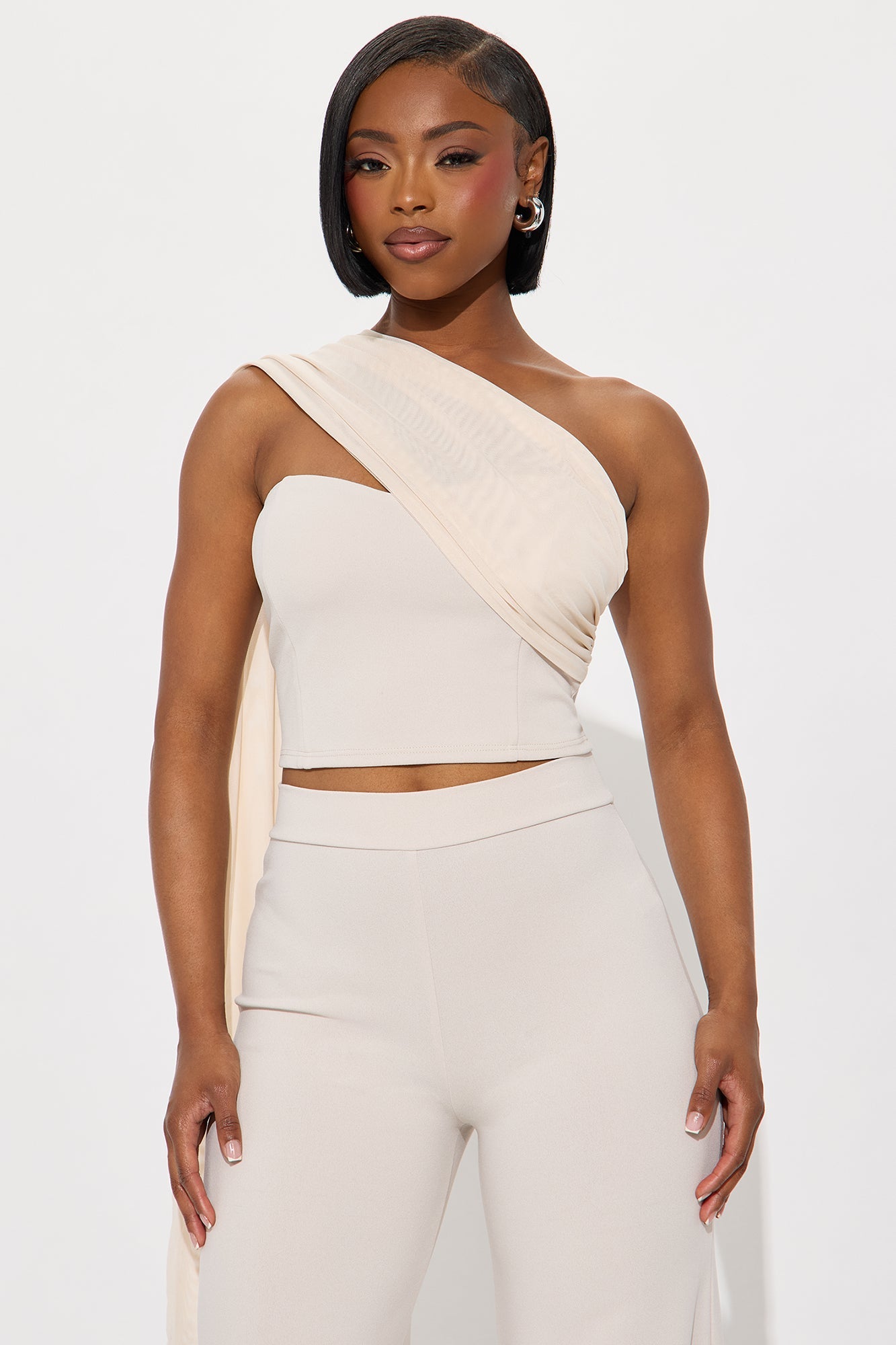 Karley One Shoulder Scarf Pant Set - Taupe