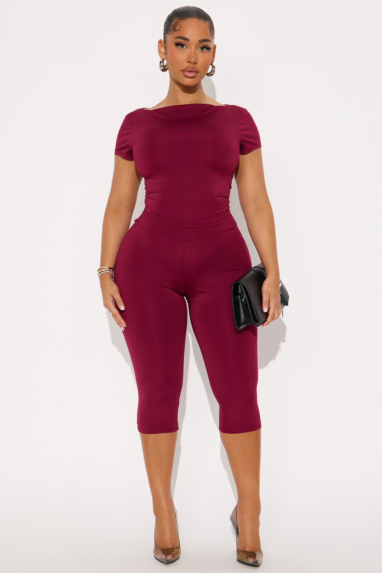 Khloe Capri Pant Set - Wine