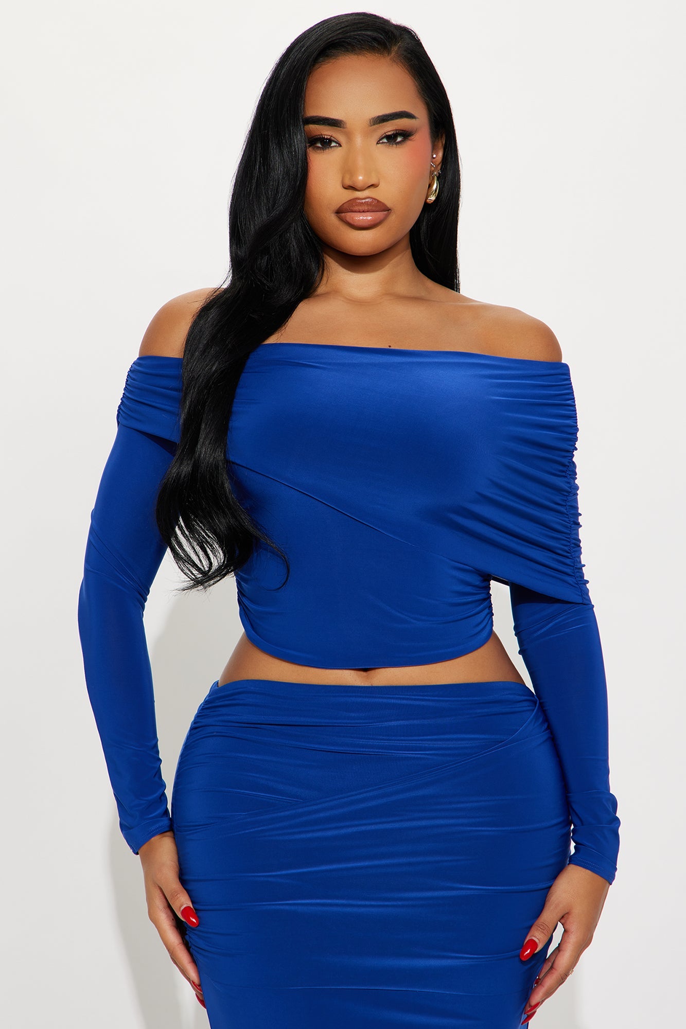 A Special Moment Draped Long Sleeve Maxi Skirt Set - Royal
