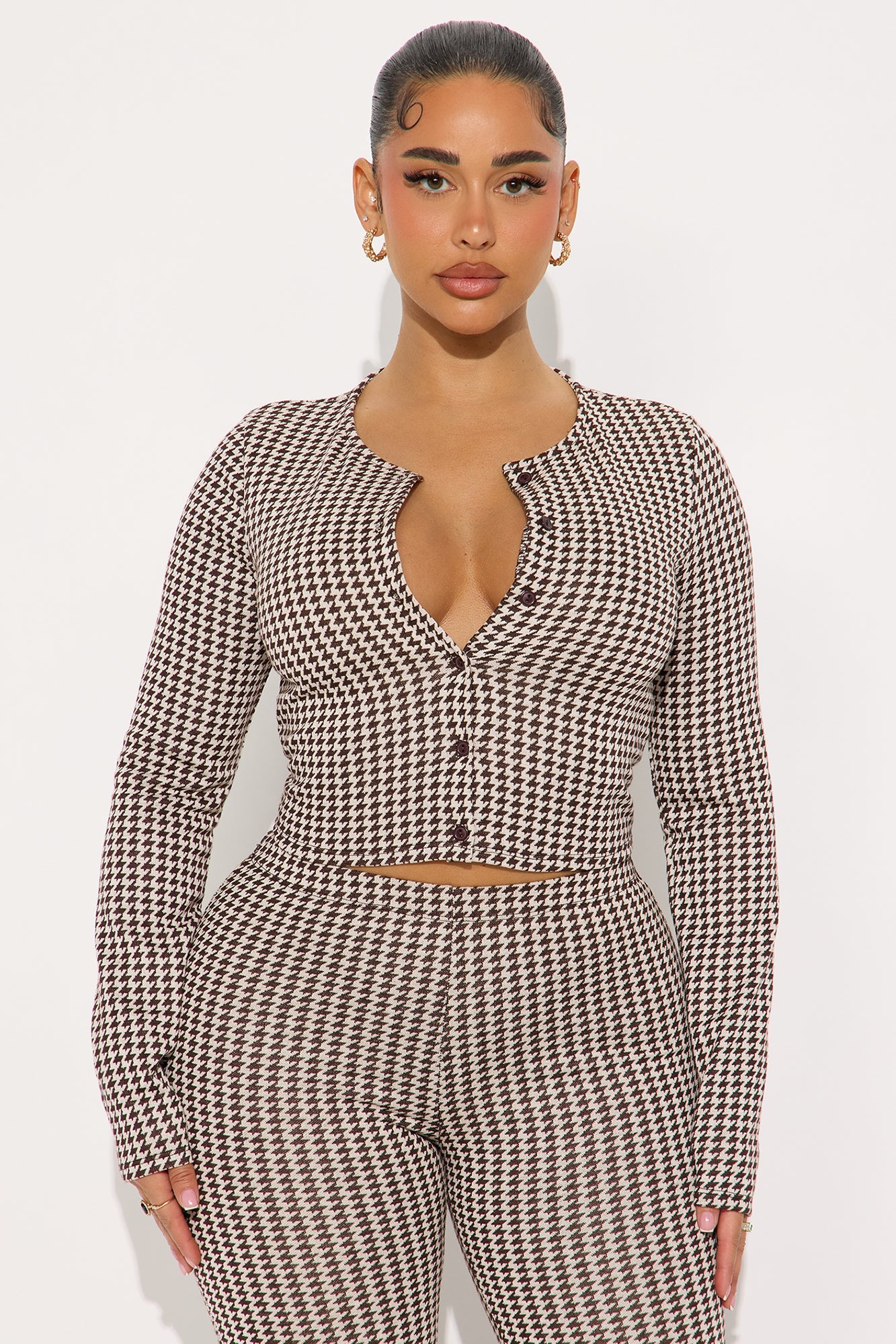 Mariana Checkered Pant Set - Brown/combo