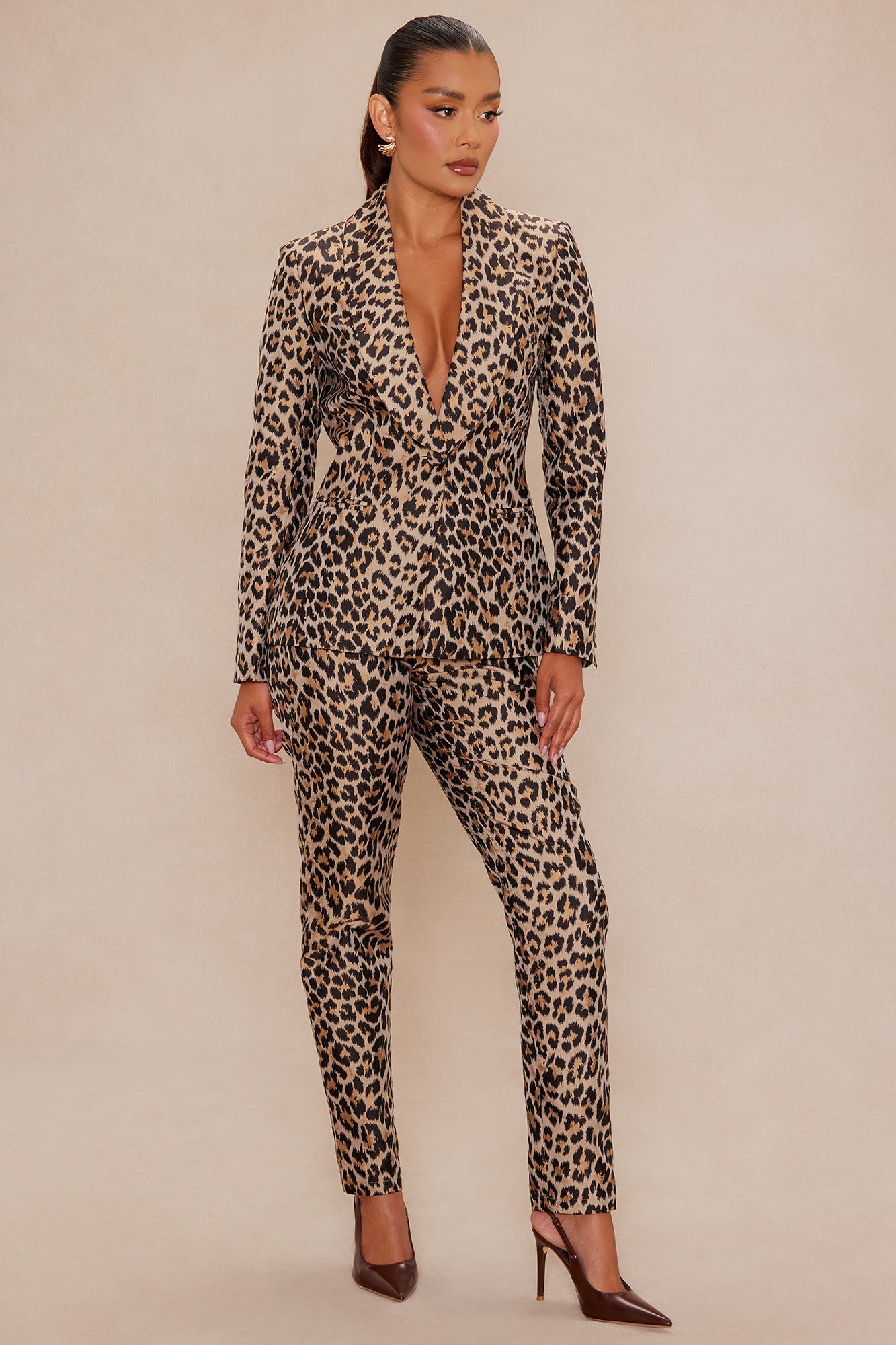 Becca Jacquard Blazer Pant Set - Taupe/combo