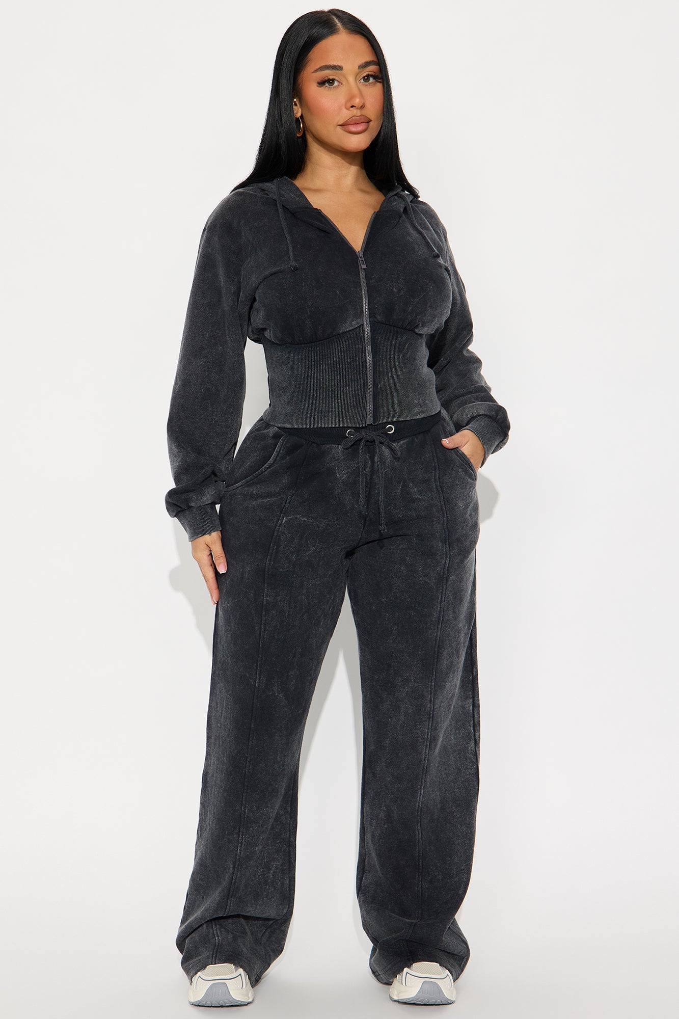 Mood All Day French Terry Pant Set - Charcoal