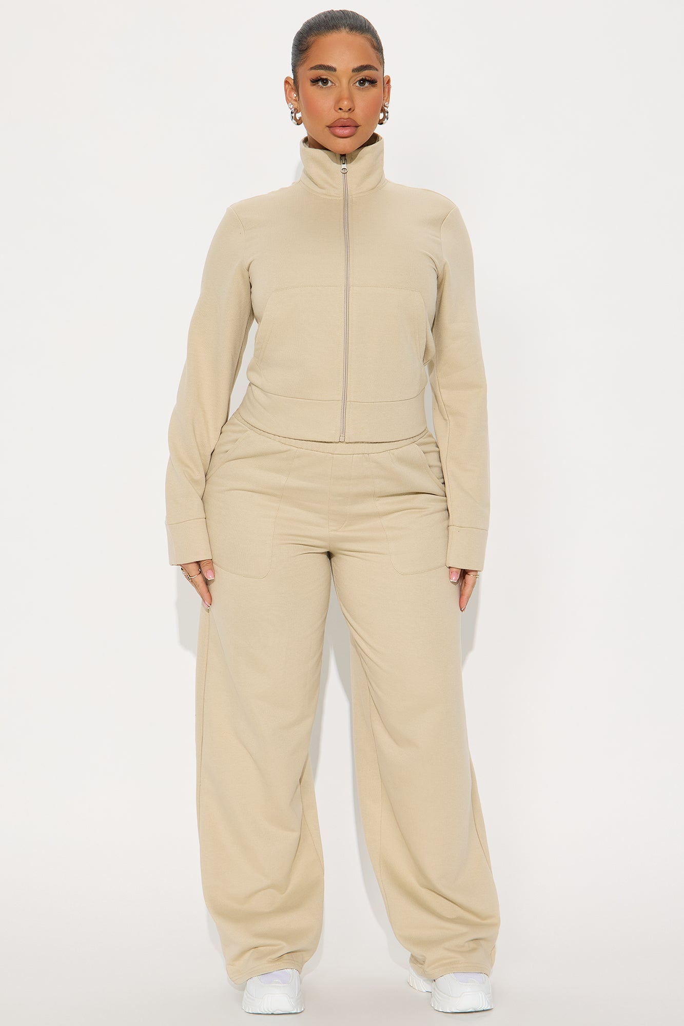 Blake Zip Up Fleece Pant Set - Stone