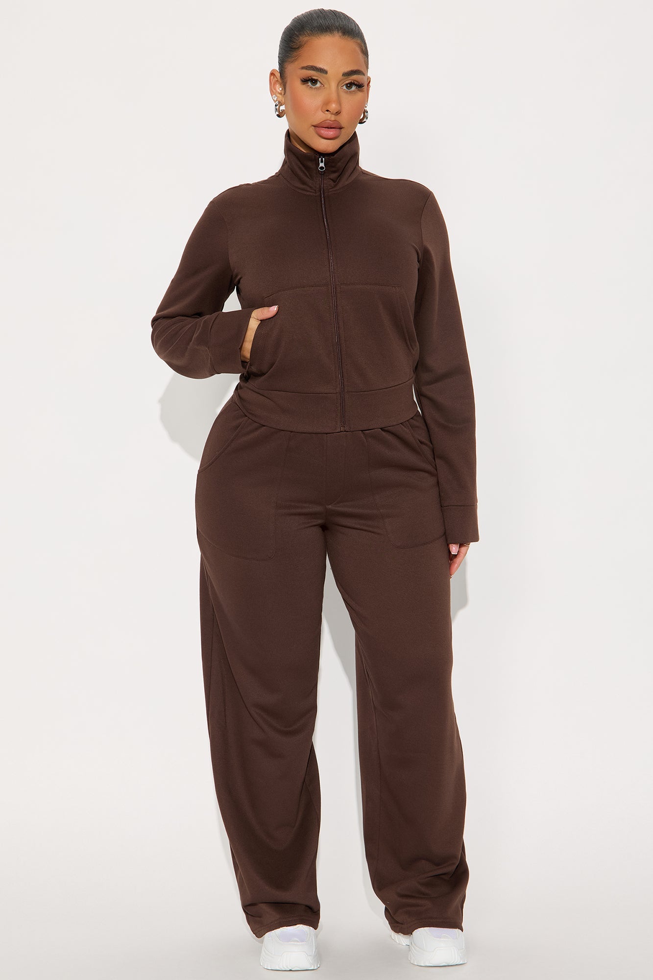 Blake Zip Up Fleece Pant Set - Chocolate