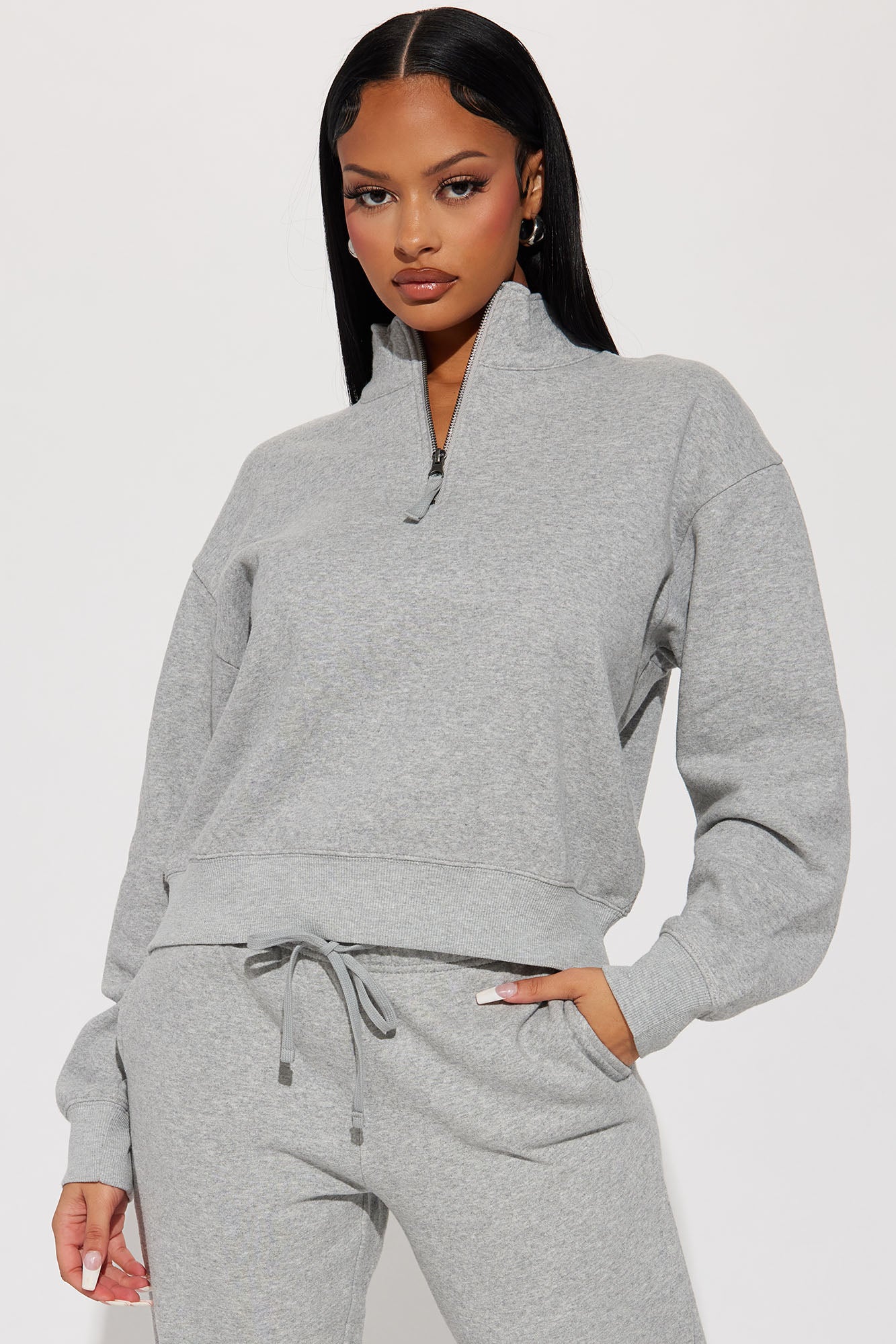 On My Own Half Zip Sweatsuit - Heather Grey