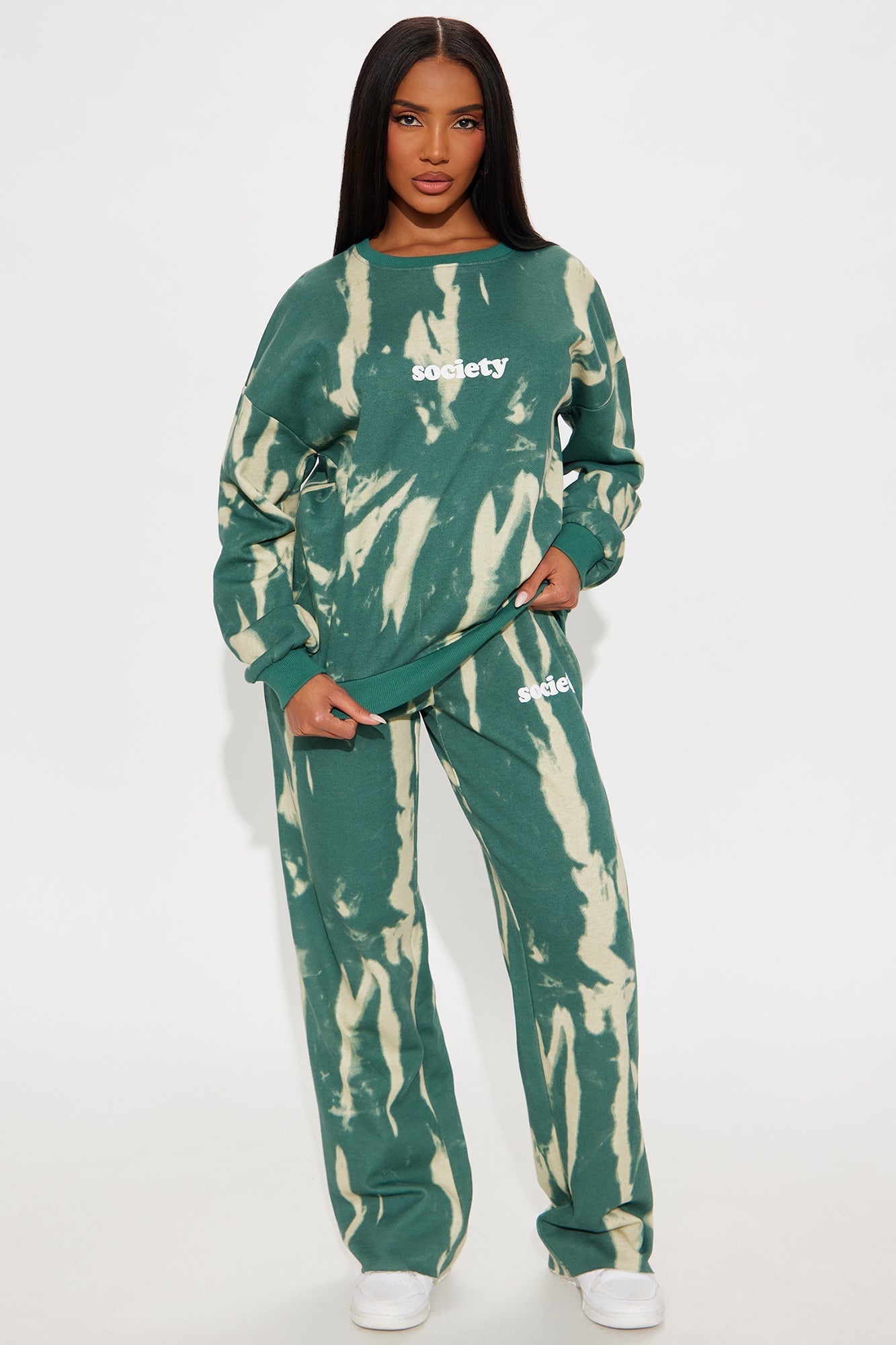 Society Ties Fleece Pant Set - Green/combo