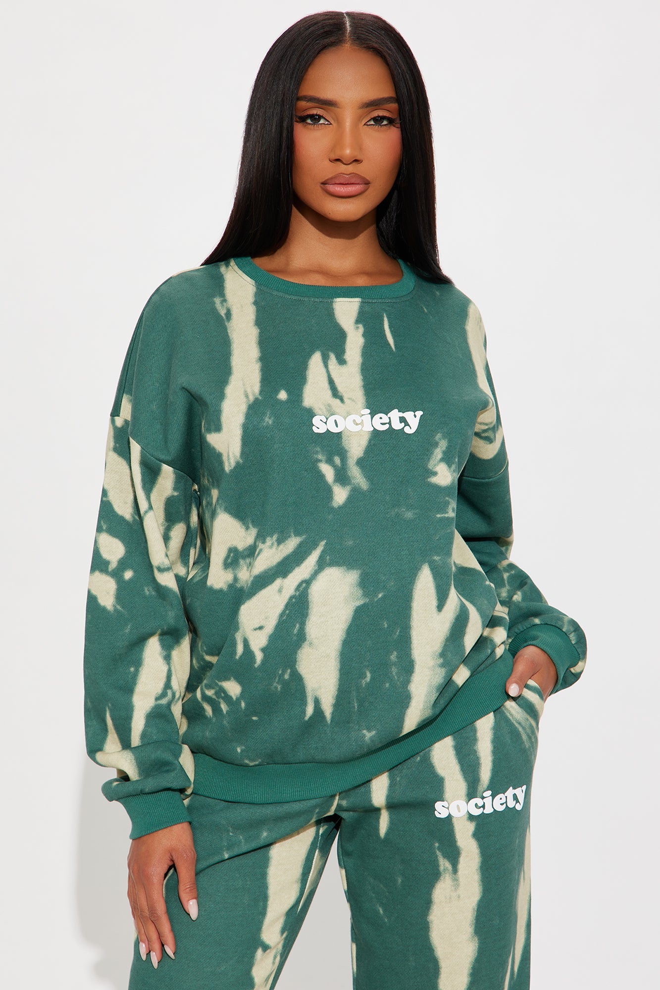 Society Ties Fleece Pant Set - Green/combo