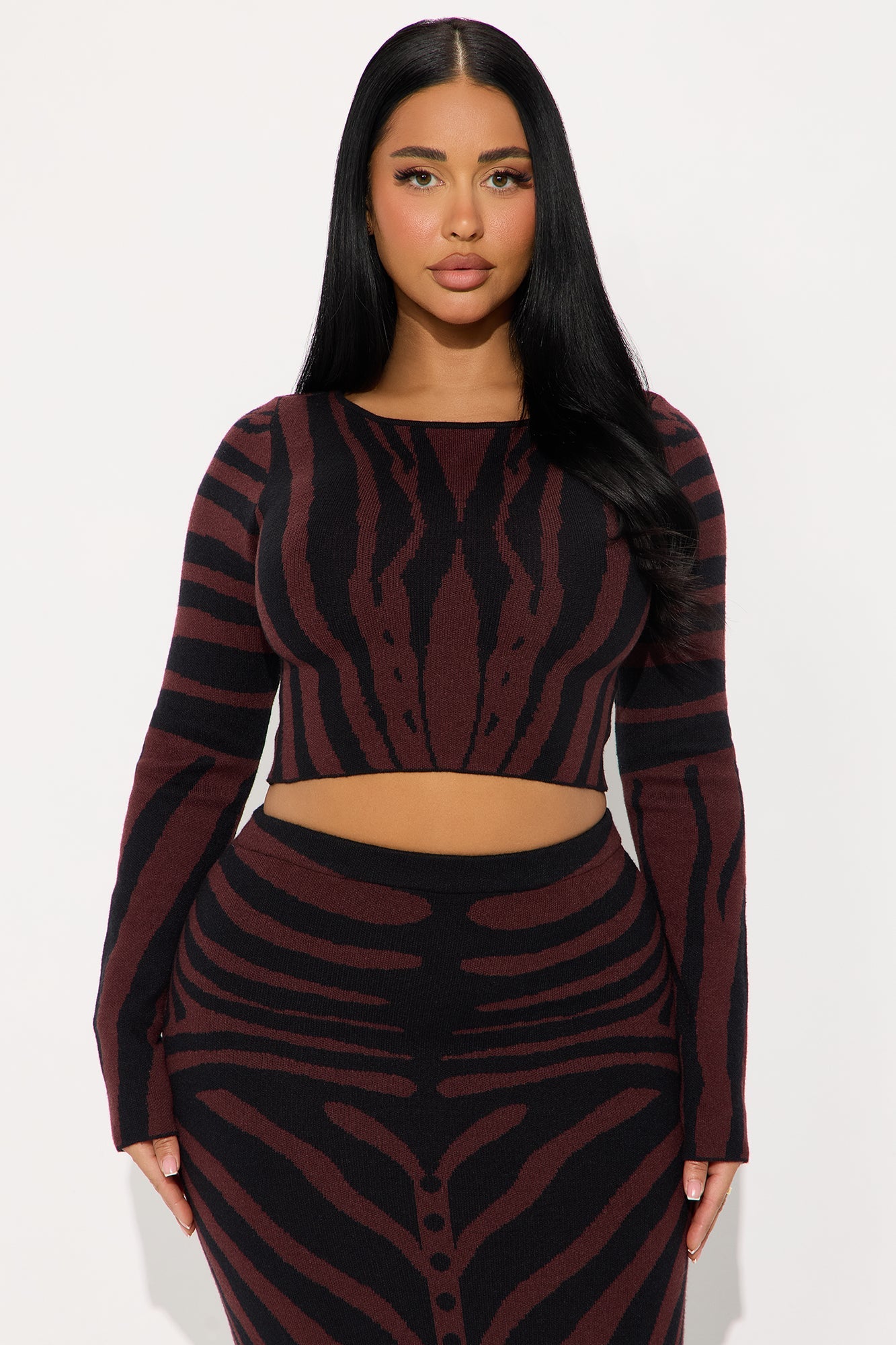 Rooftop Reservations Sweater Maxi Skirt Set - Burgundy/combo