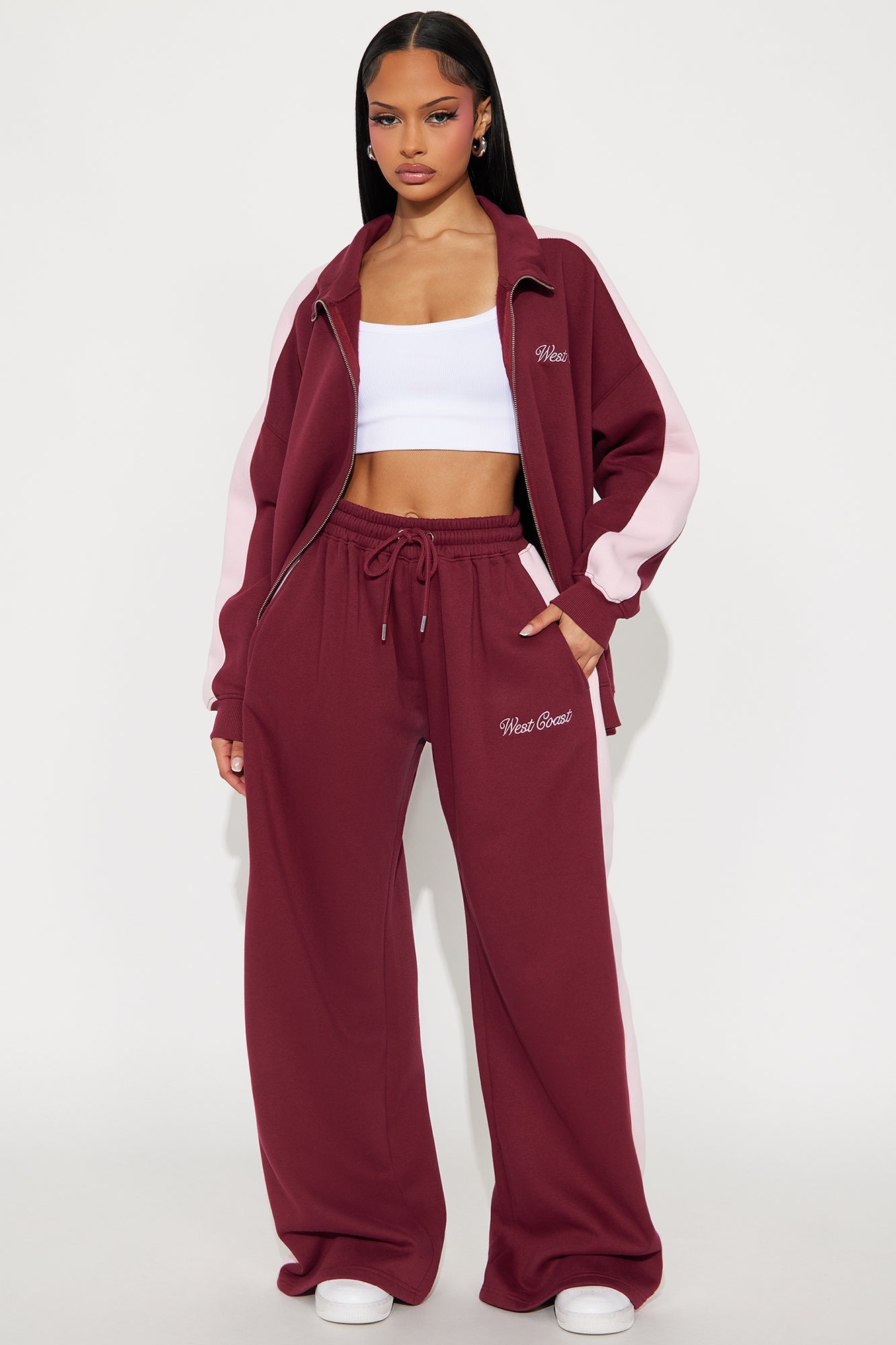 West Coast Chillin' Fleece Pant Set - Burgundy/combo