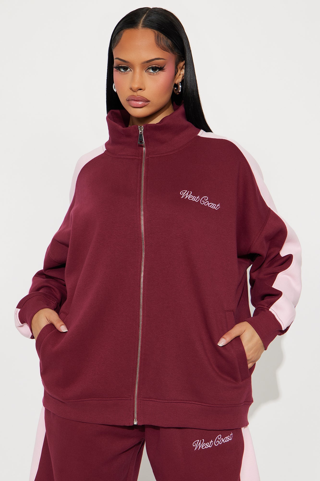 West Coast Chillin' Fleece Pant Set - Burgundy/combo