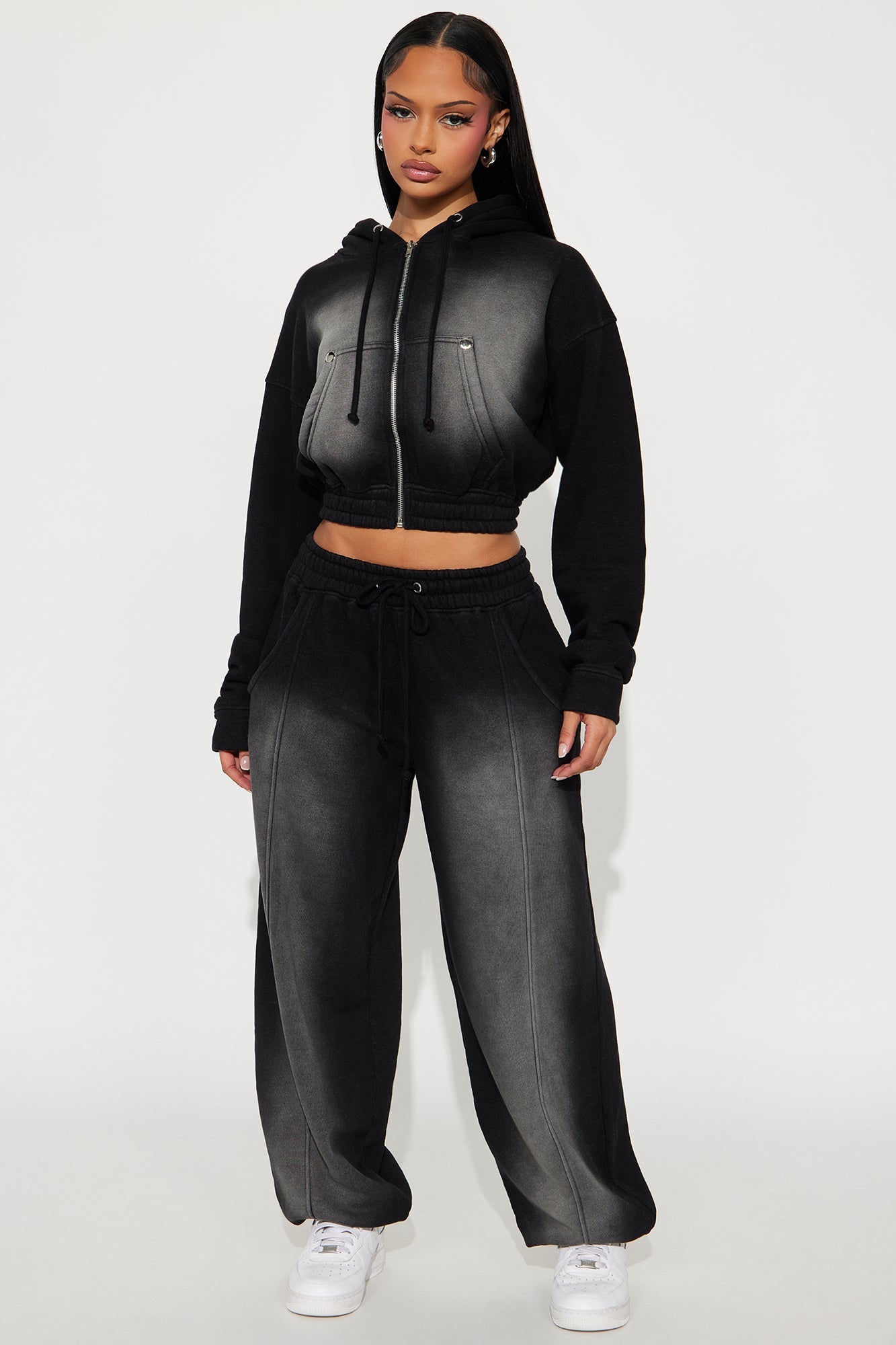 Fade Into Me Fleece Pant Set - Black