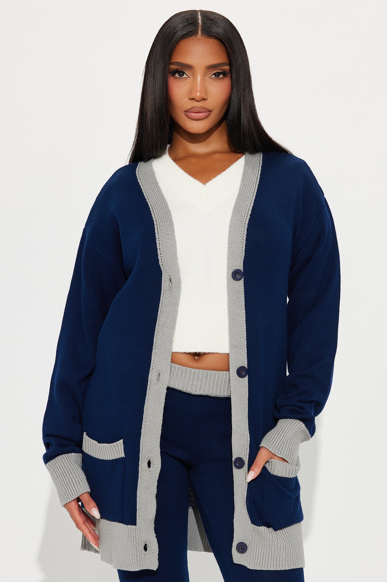 Emery Sweater Cardigan Pant Set - Navy