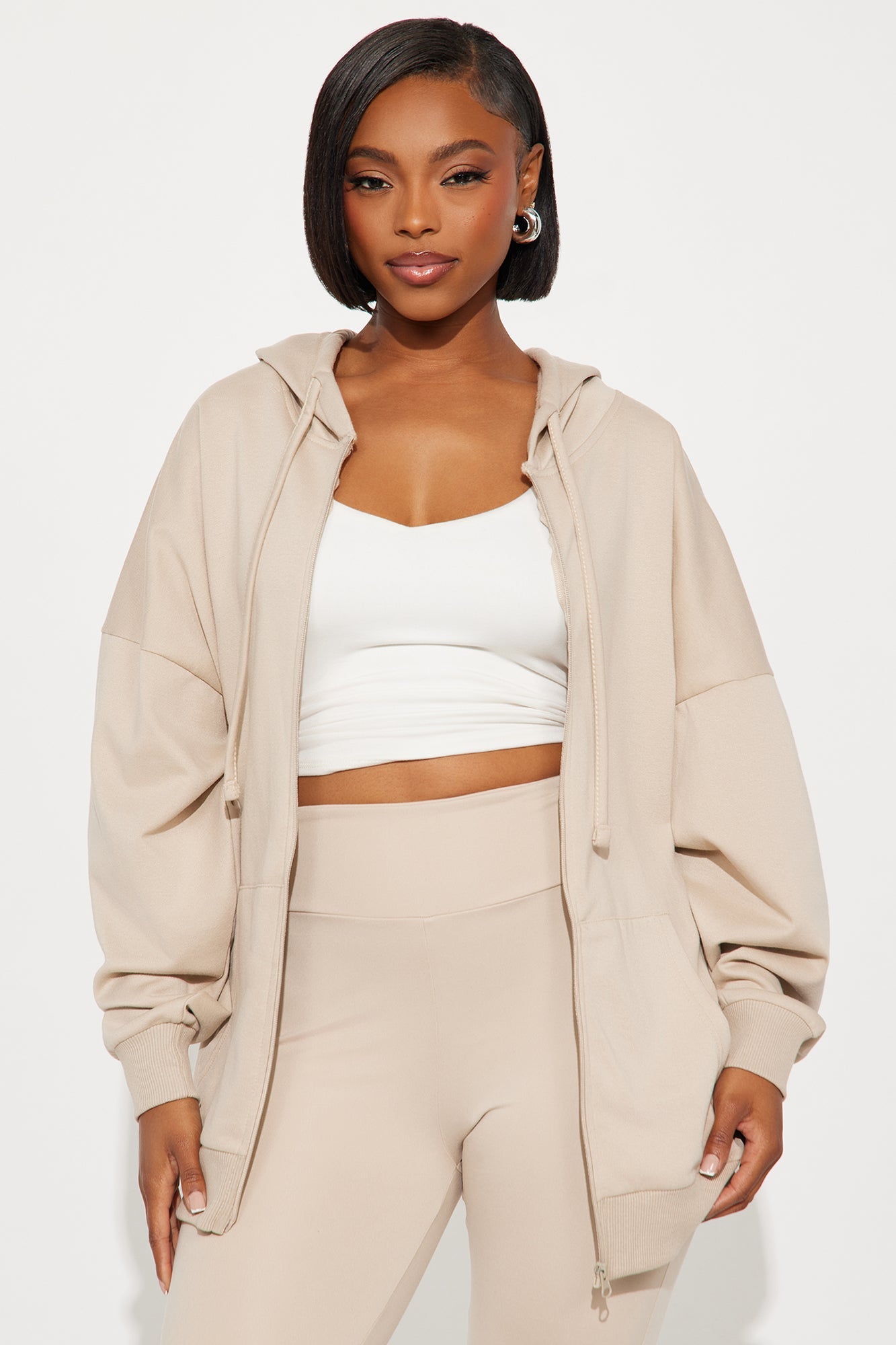Beckham Zip Up Fleece Pant Set - Stone