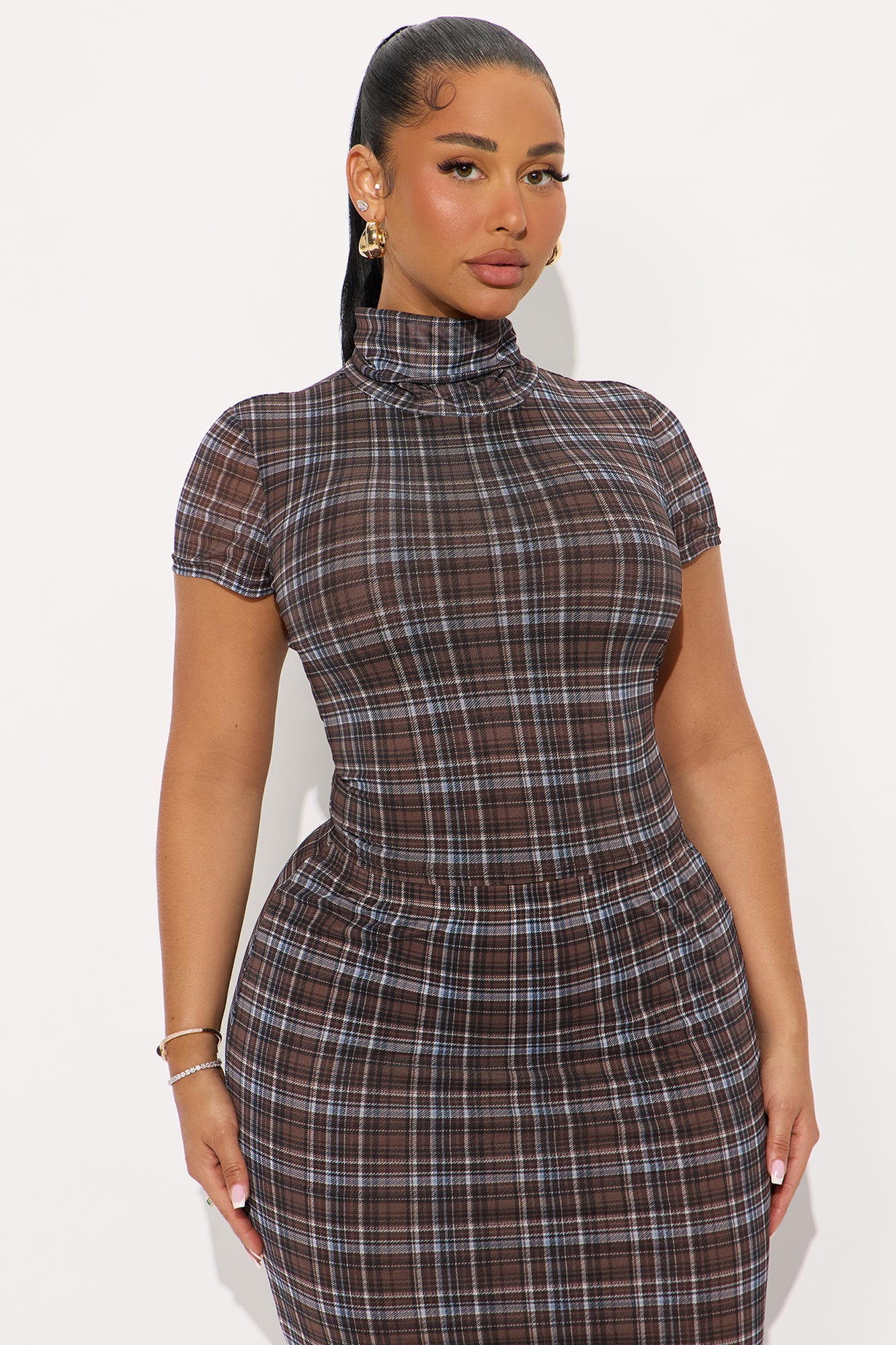 Jolene Plaid Maxi Skirt Set - Brown Combo