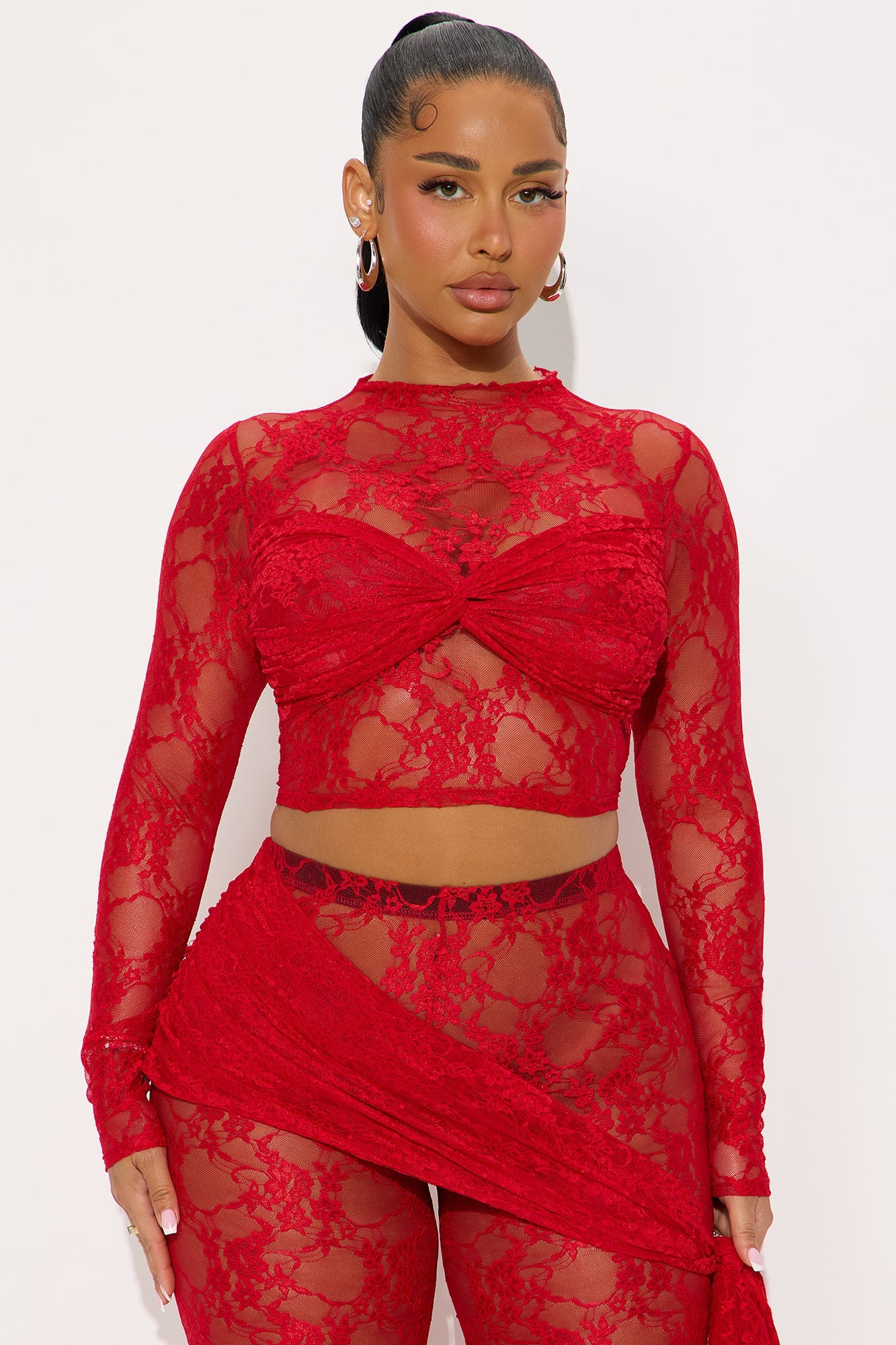 Rosalia Lace Pant Set - Red