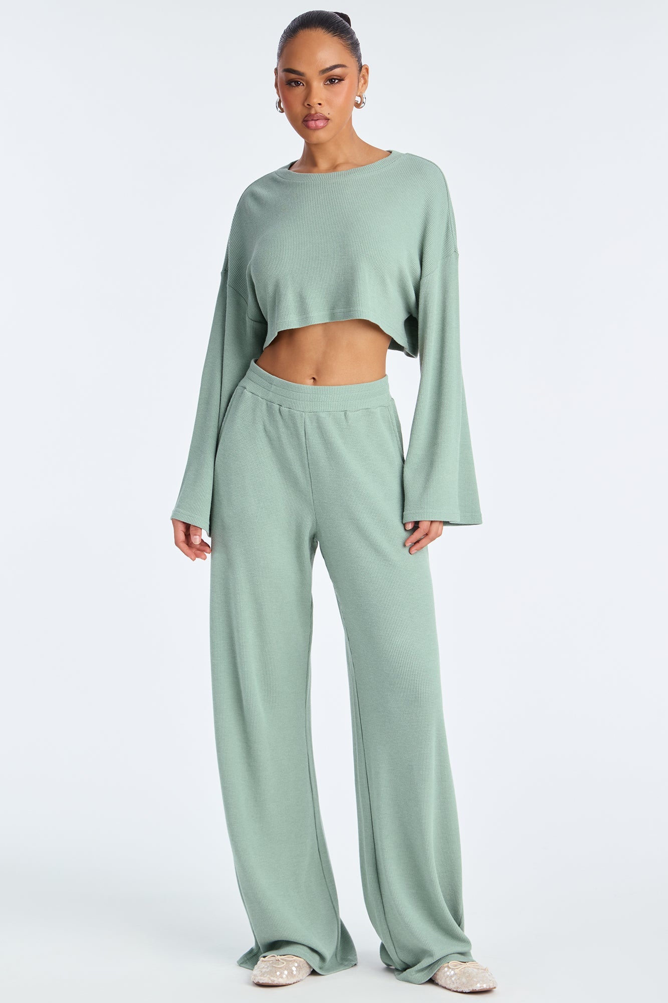 Makayla Waffle Pant Set - Sage