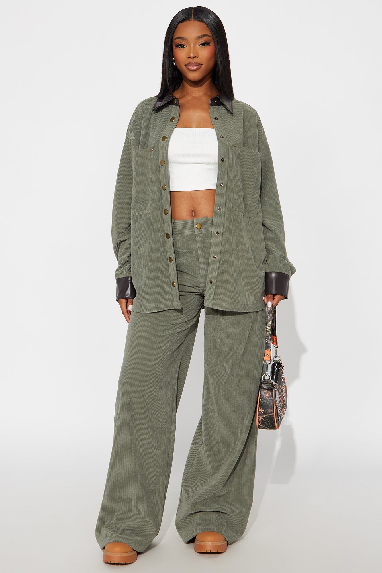 Cathleen Corduroy Pant Set - Olive