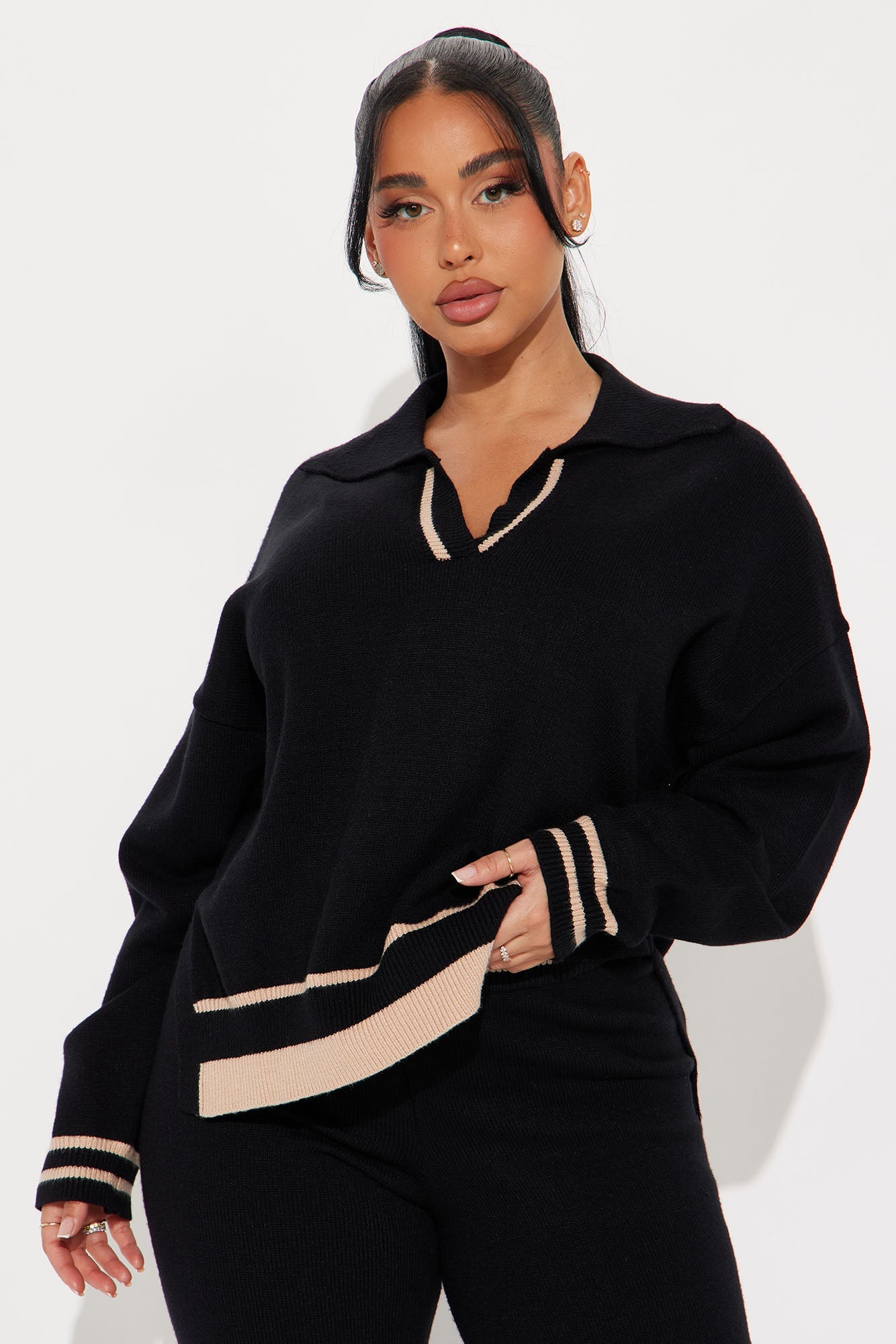 Oh So Comfy Sweater Pant Set - Black/combo