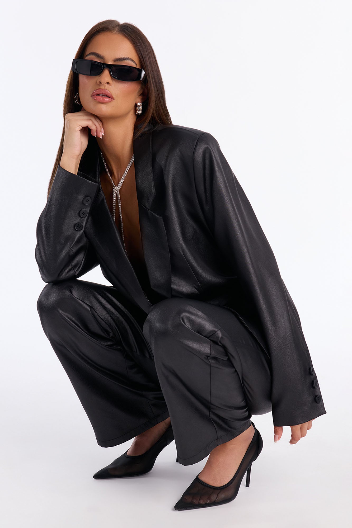 Anaya Bold Shoulder Straight Leg Pant Set - Black