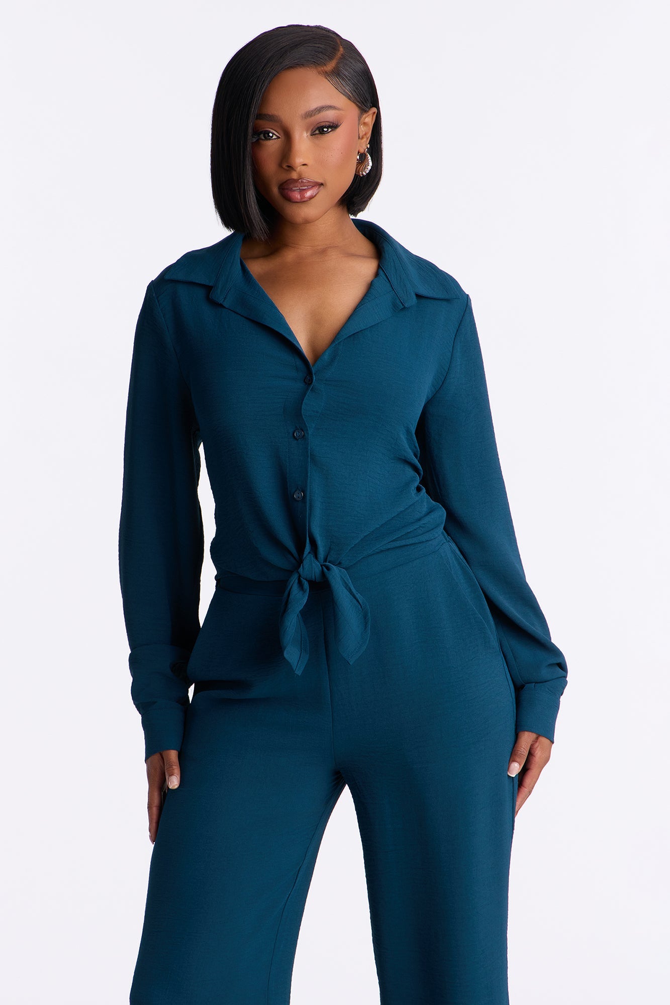 Makenzie Tie Front Pant Set - Teal