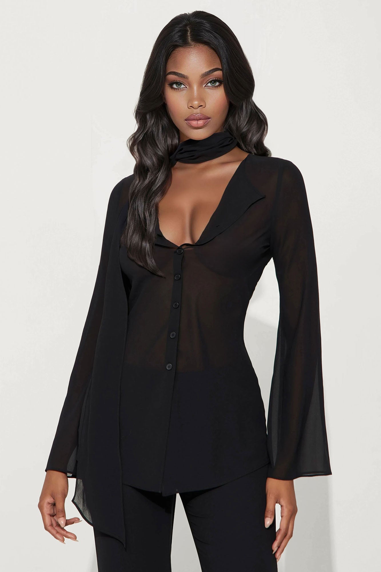 Eva Sheer Chiffon 3 Piece Pant Set - Black