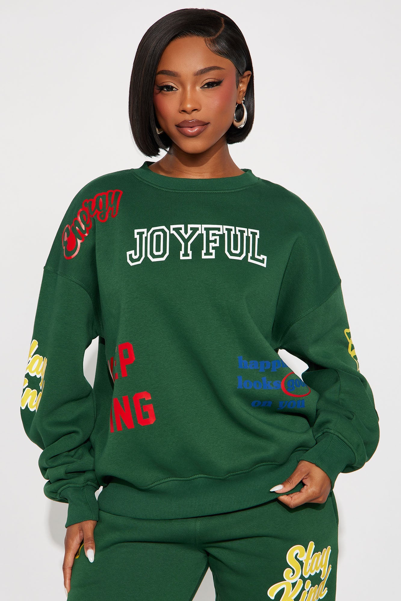 Optimism Overload Fleece Jogger Set - Green