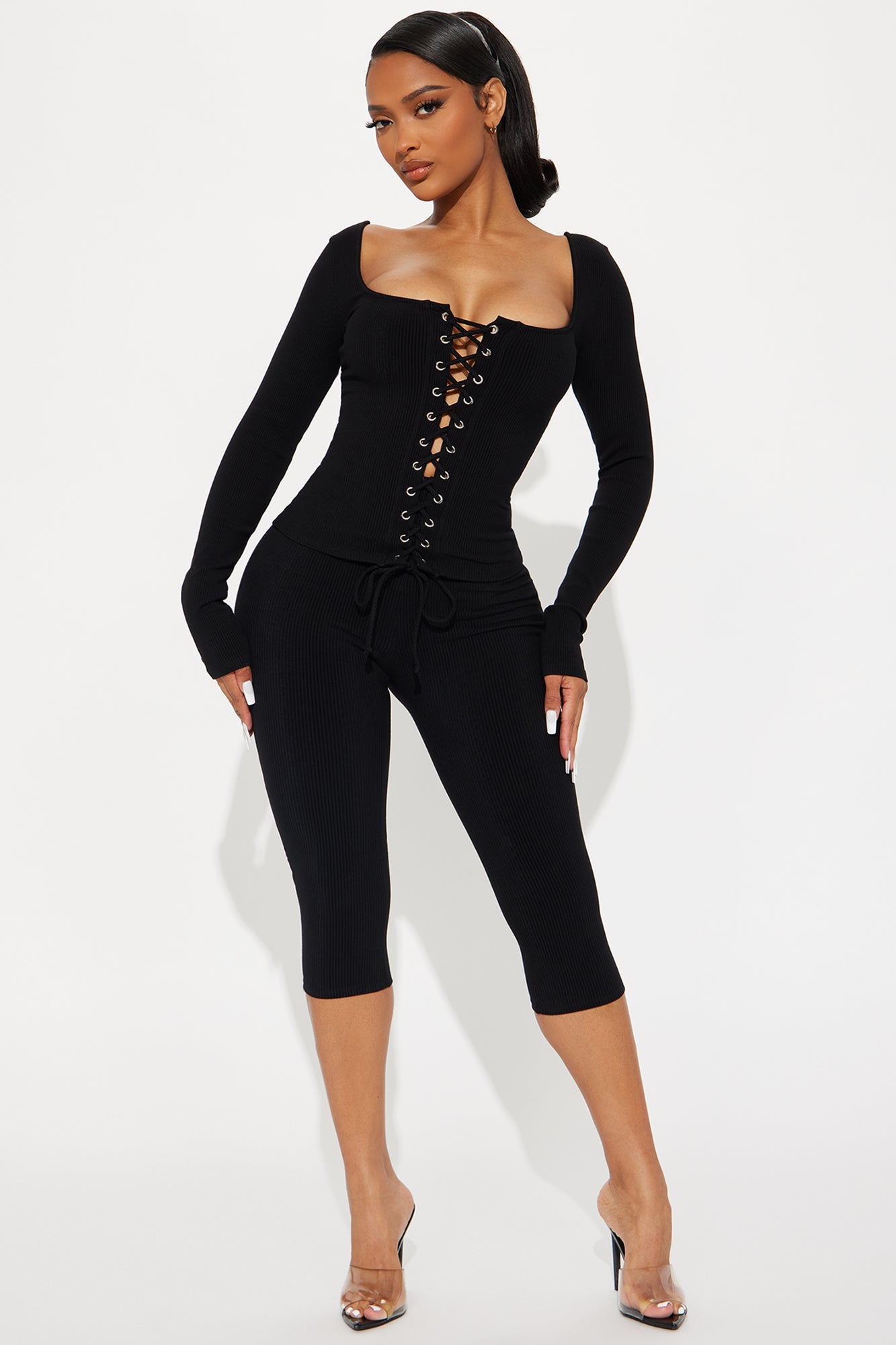 Cerena Snatched Capri Pant Set - Black