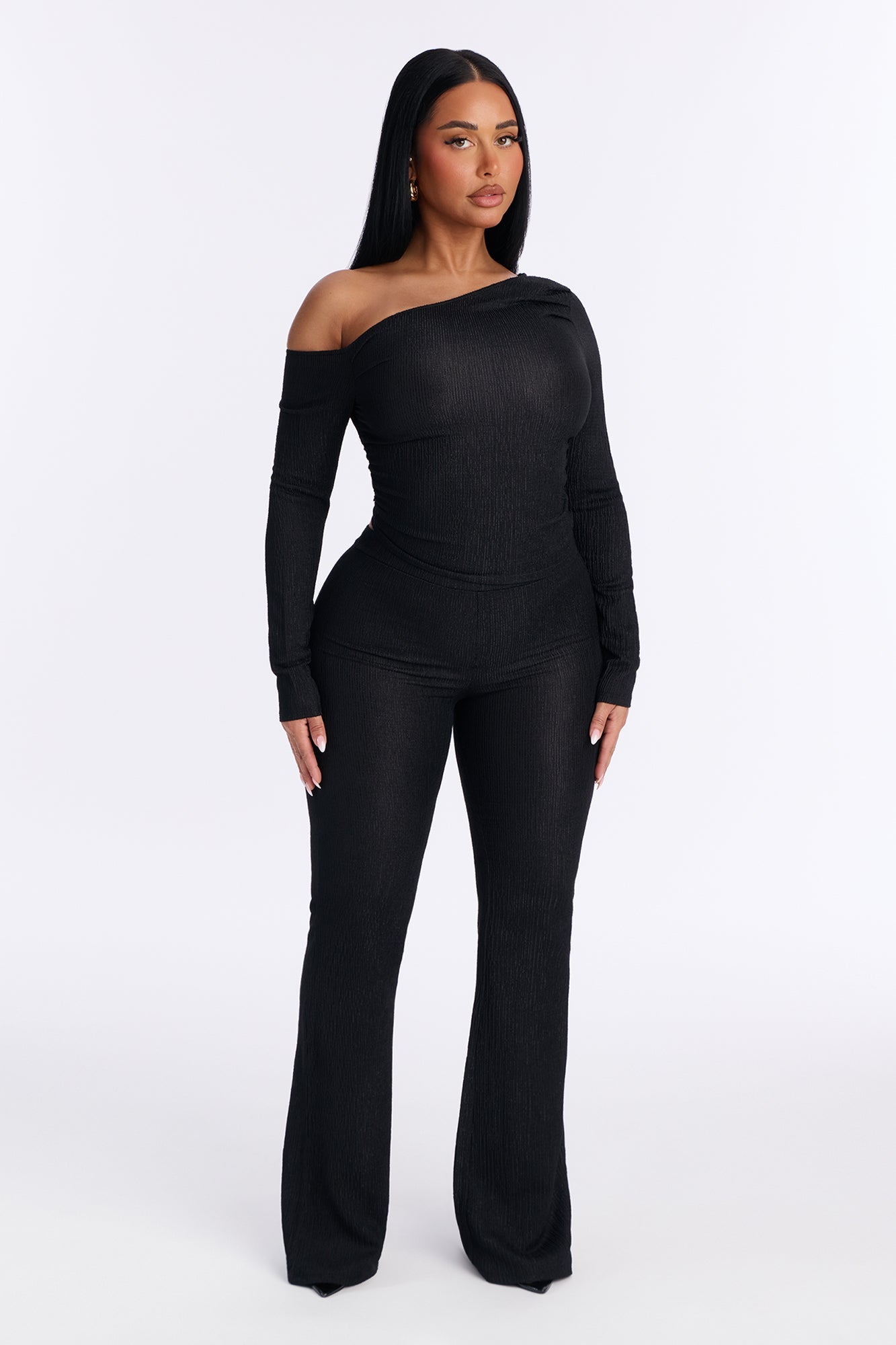 Luna One Shoulder Pant Set - Black