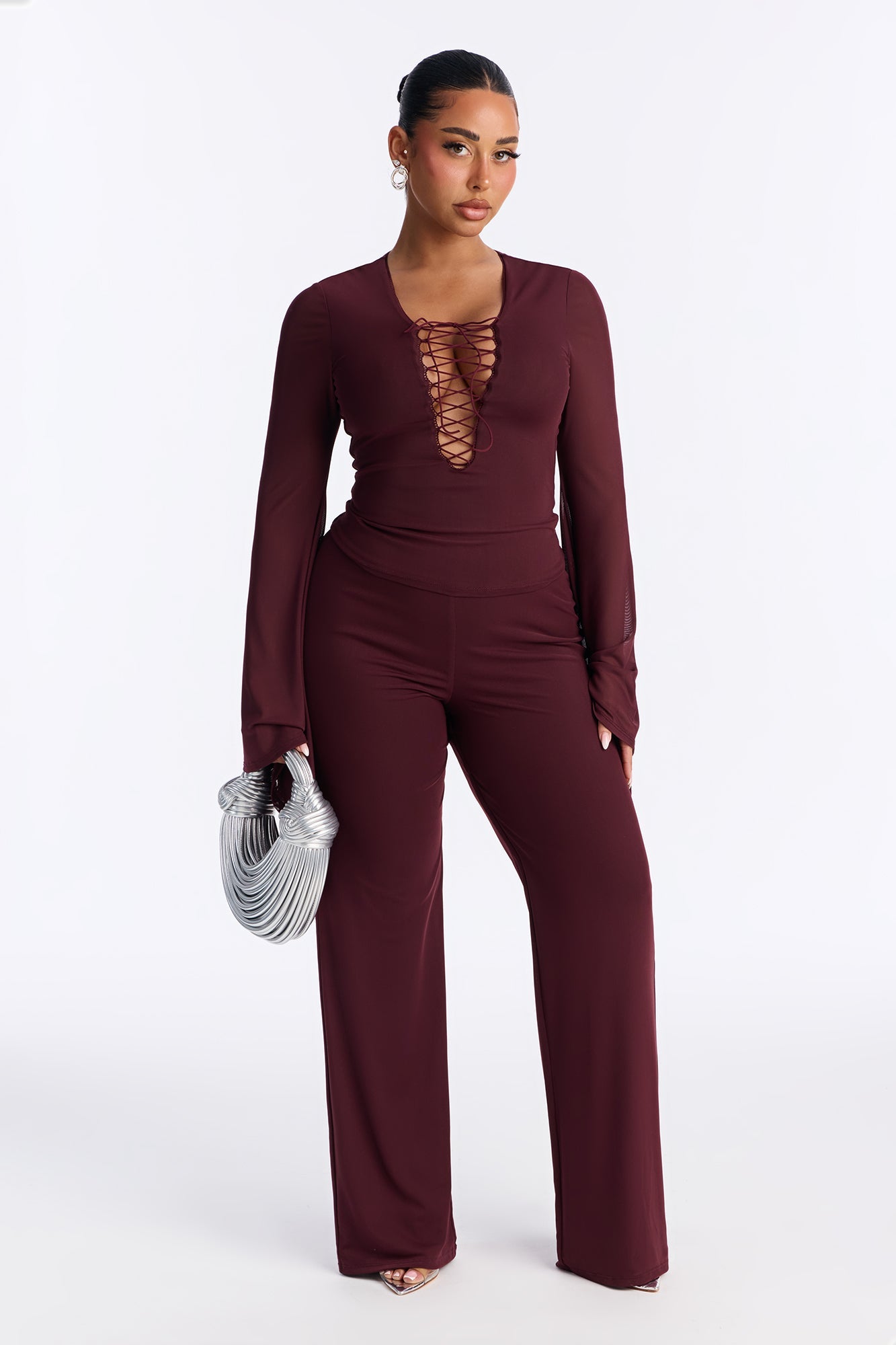Monett Mesh Pant Set - Chocolate