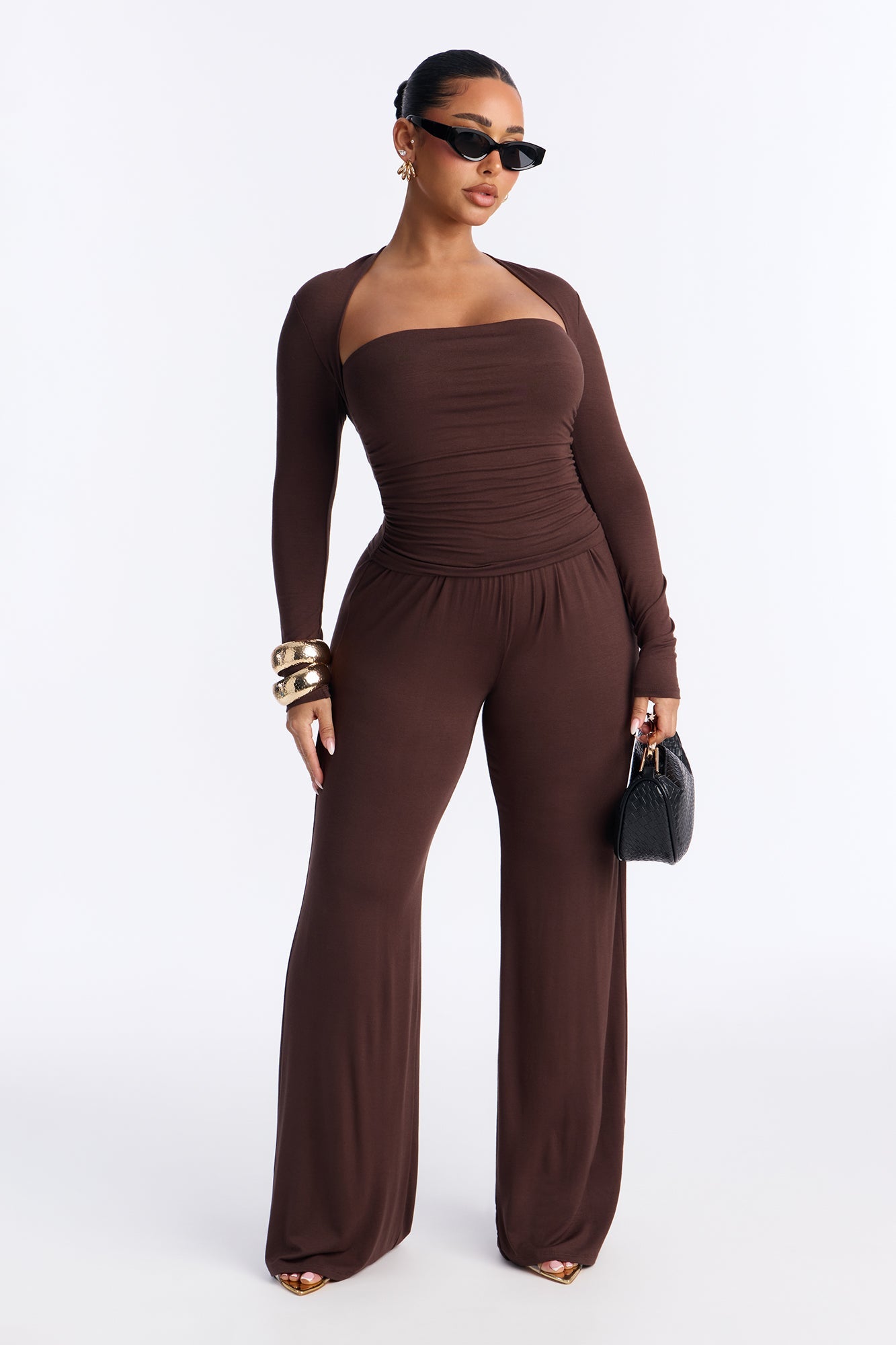 Nora Wide Leg Pant Set - Chocolate