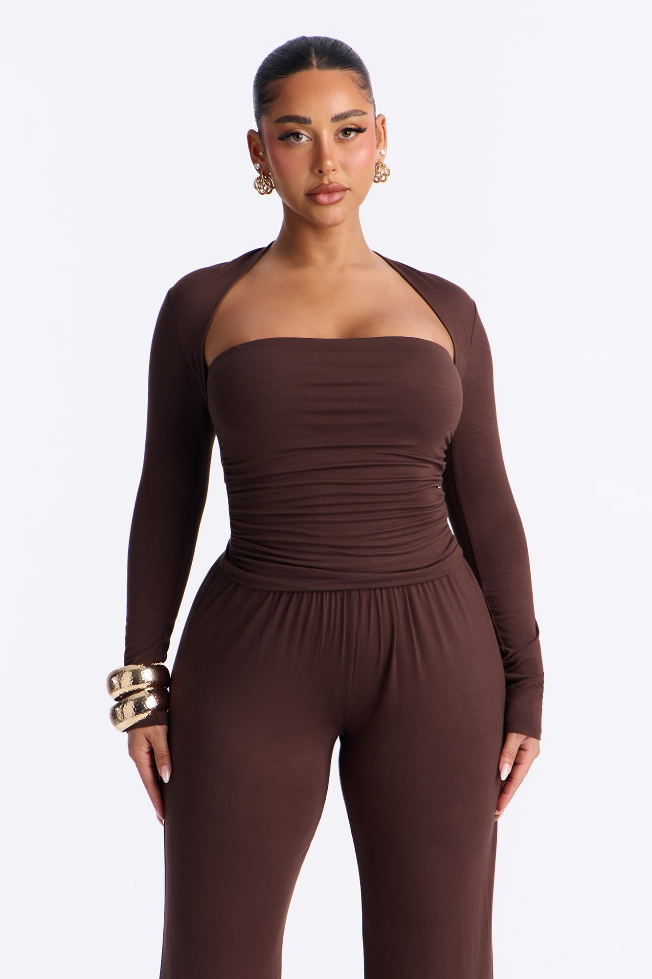 Nora Wide Leg Pant Set - Chocolate