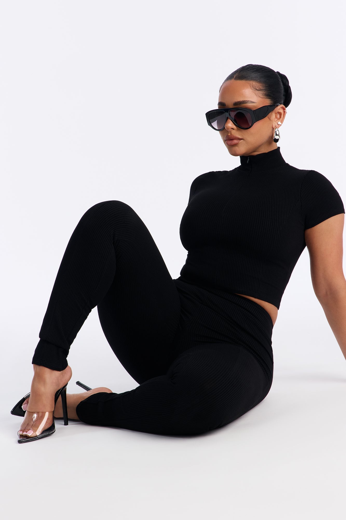 Mia Zip Snatched Pant Set - Black