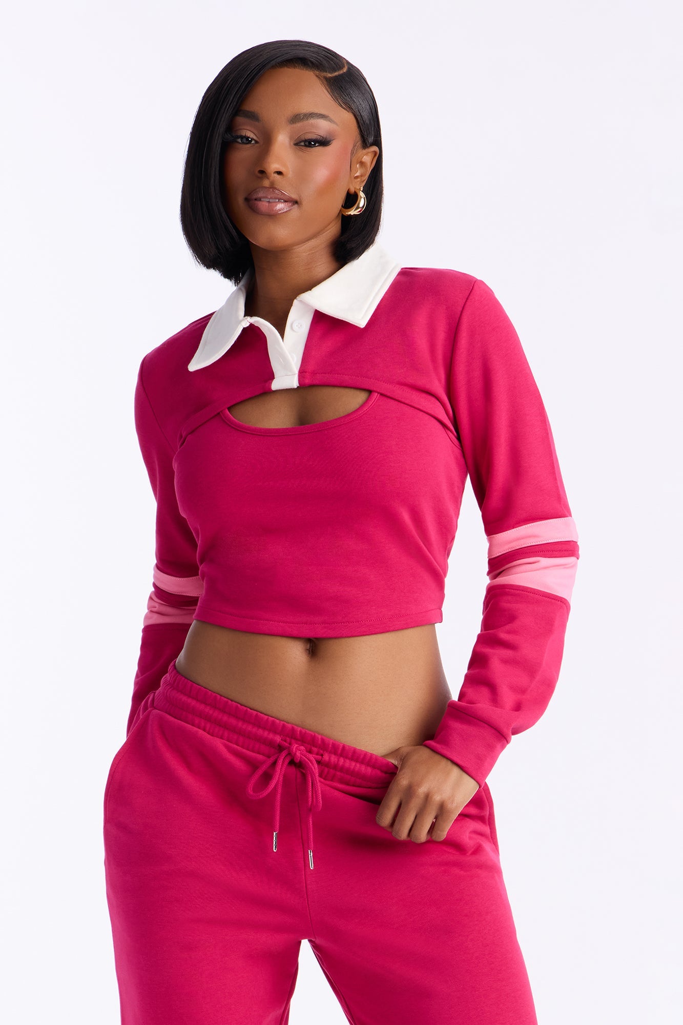 Academia Polo 3 Piece Sweatsuit Set - Raspberry