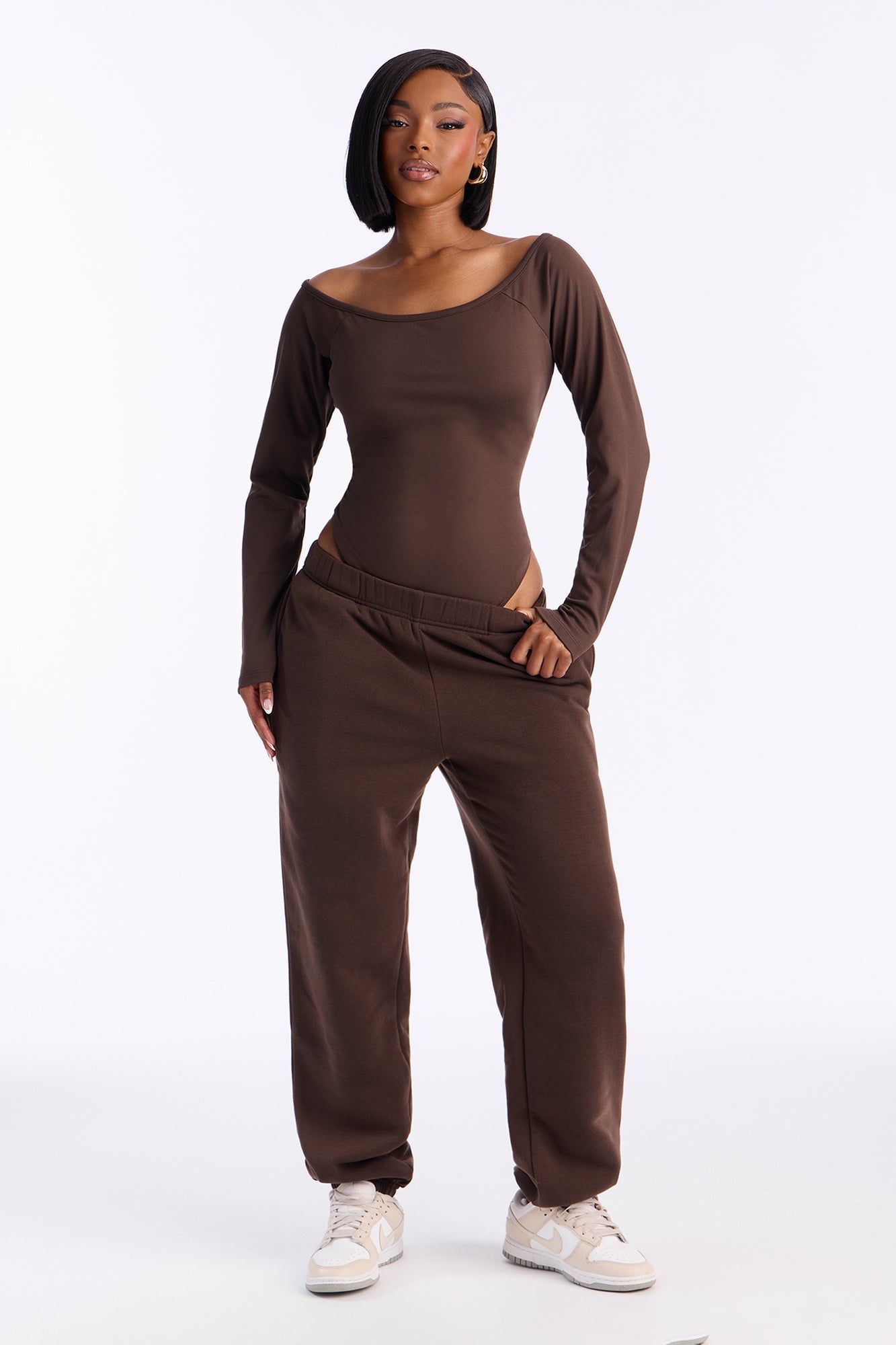 Jasmine Bodysuit Jogger Set - Chocolate