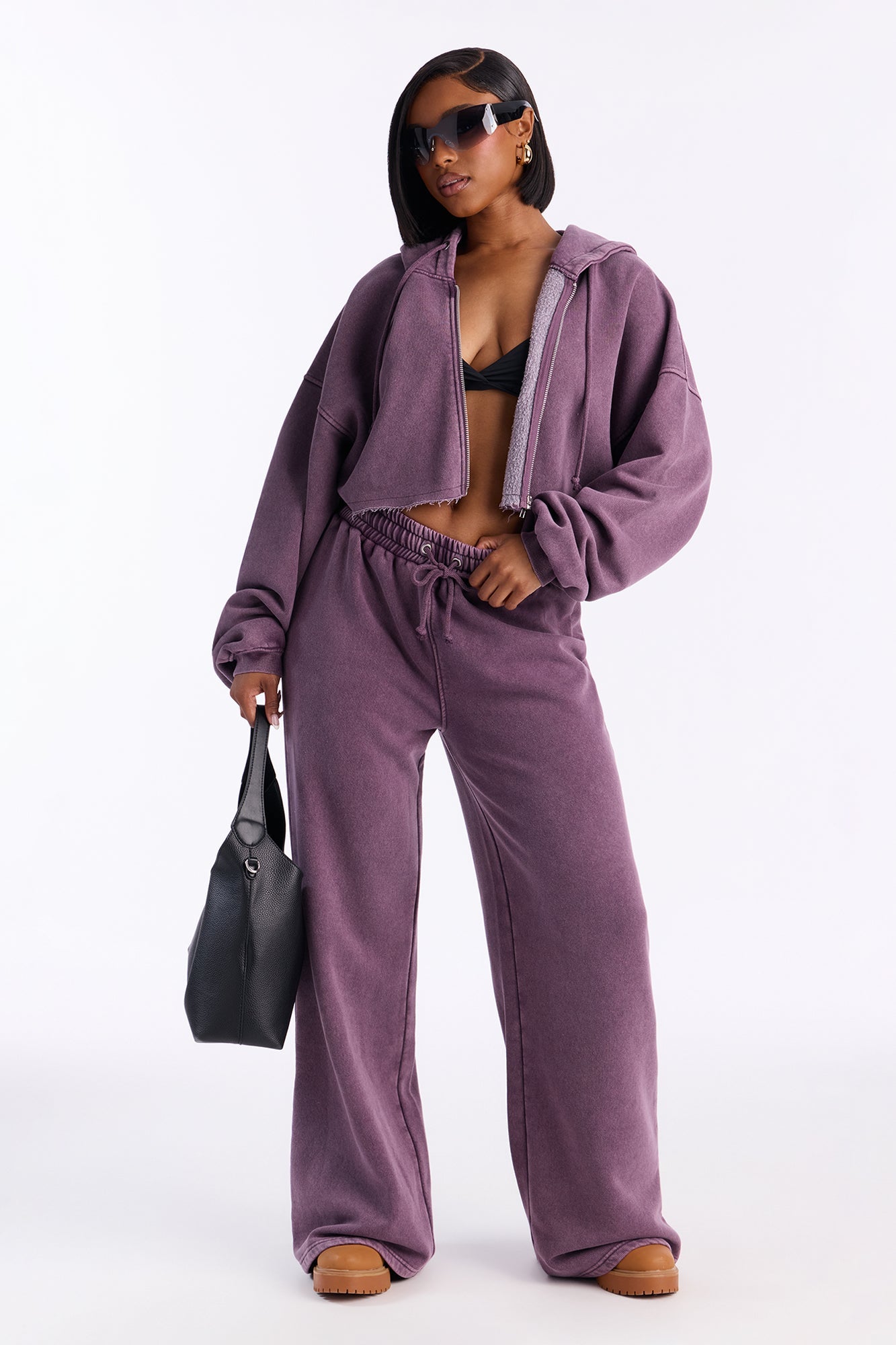 On The Go Fleece Pant Set - Purple