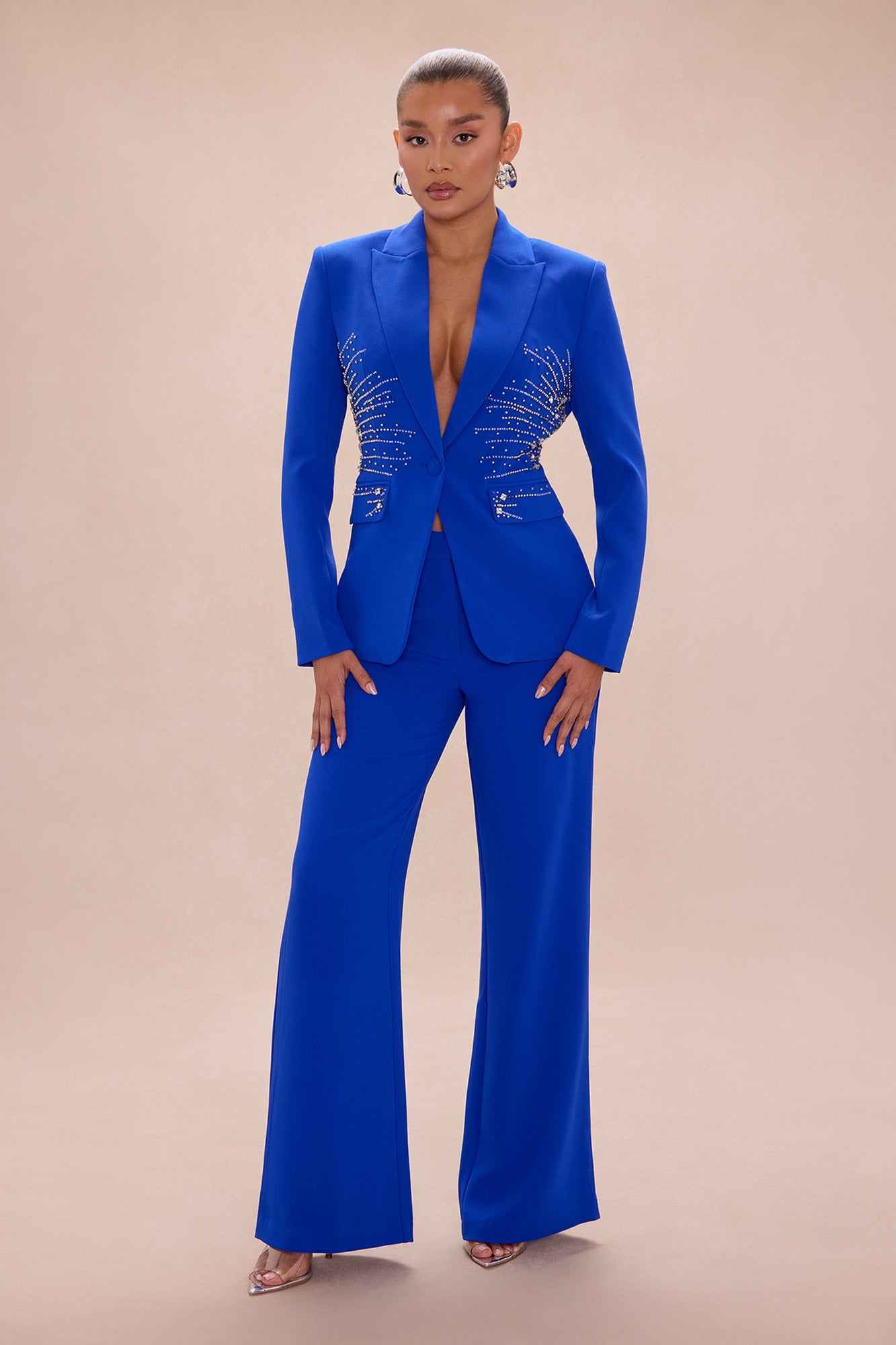 Riley Embellished Blazer Pant Set - Royal