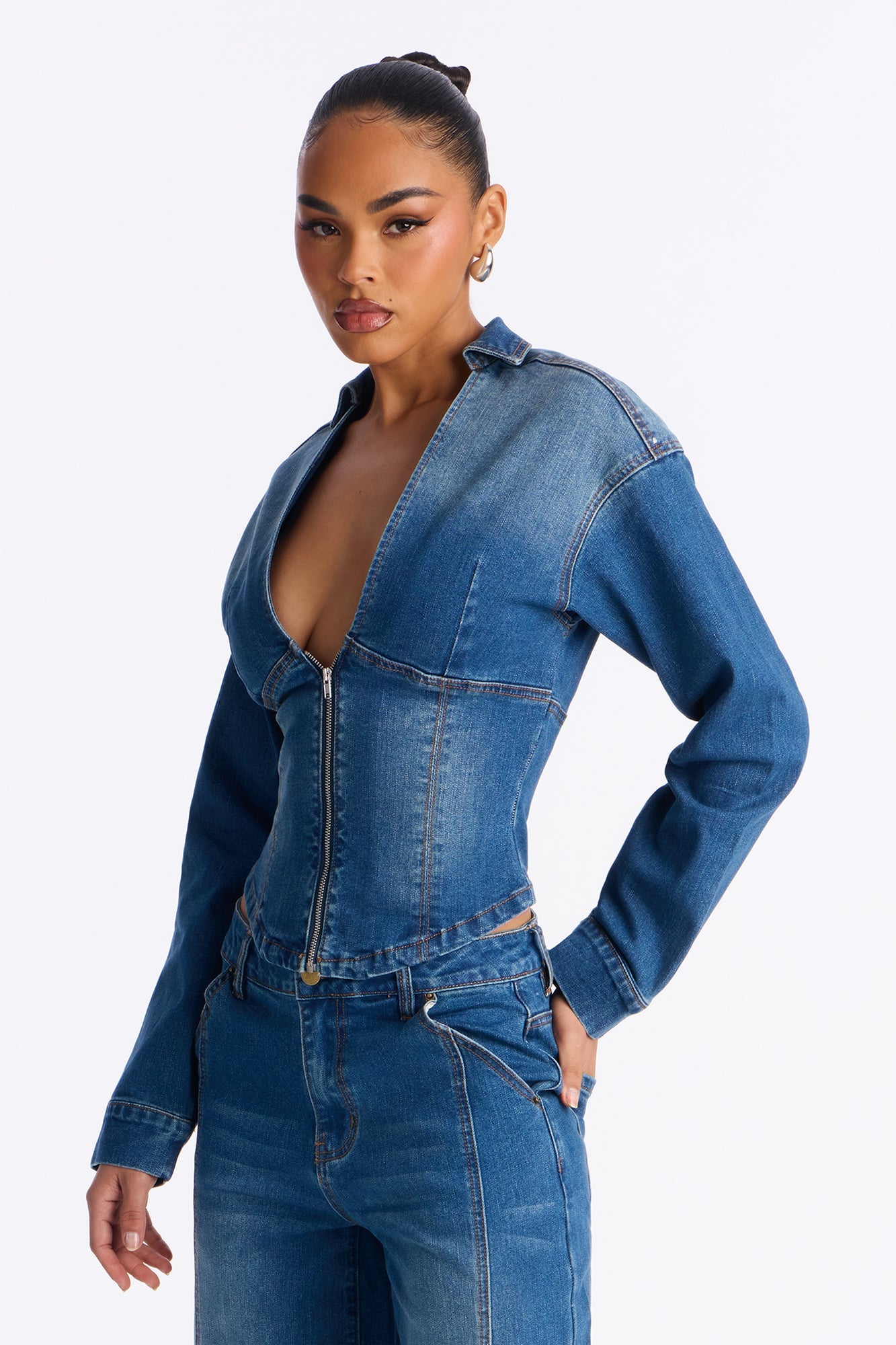 Kamaria Denim Pant Set - Medium Wash