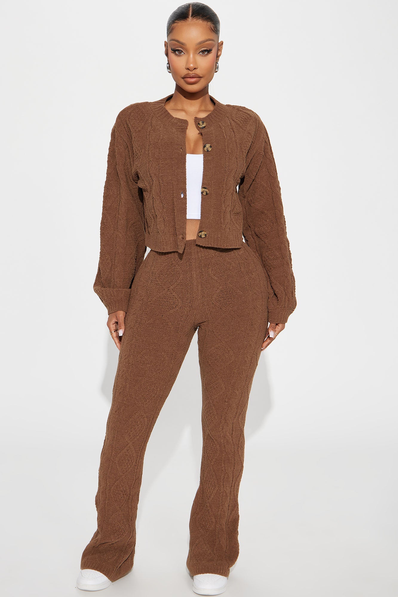 Niko Cable Knit Sweater Pant Set - Brown