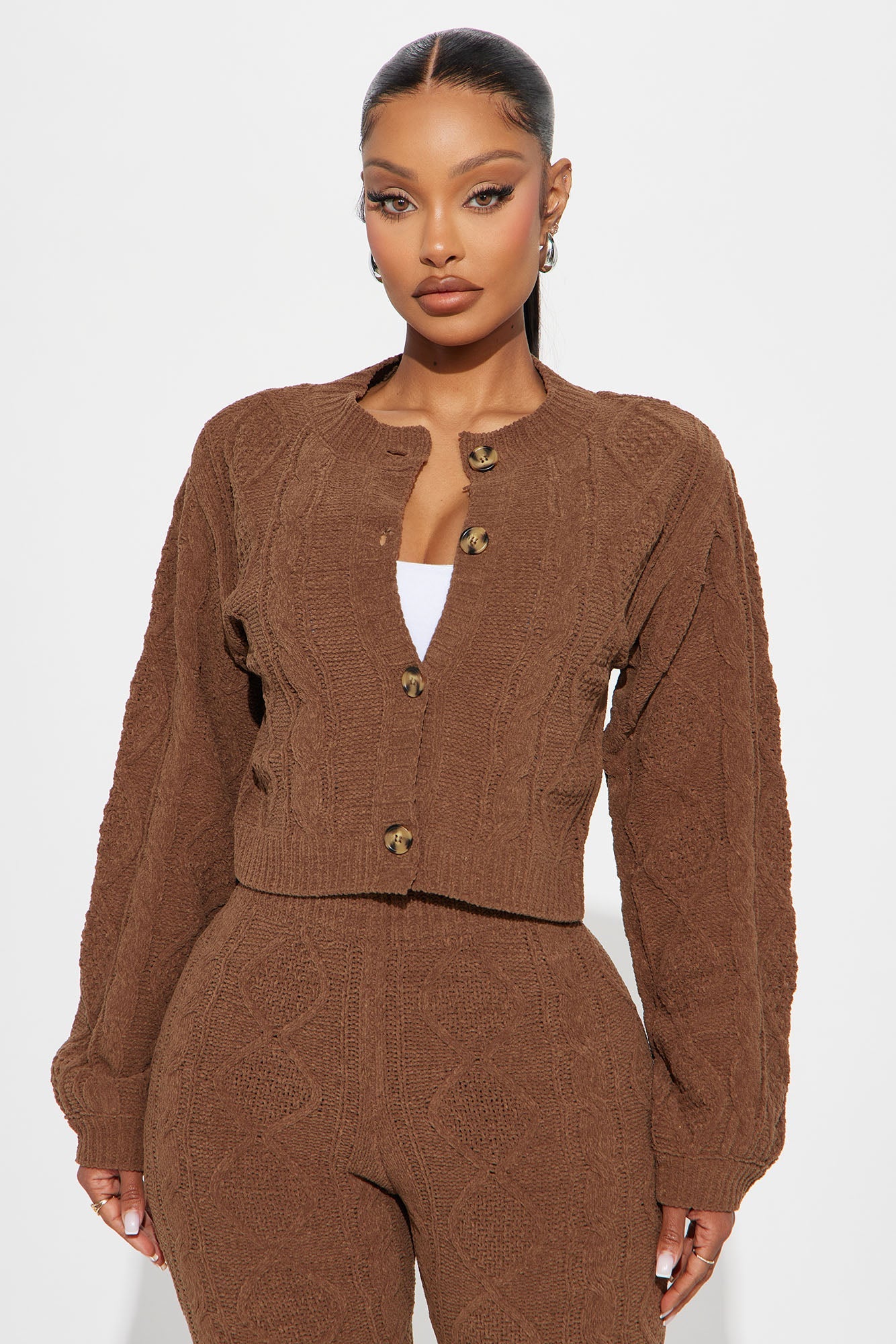 Niko Cable Knit Sweater Pant Set - Brown