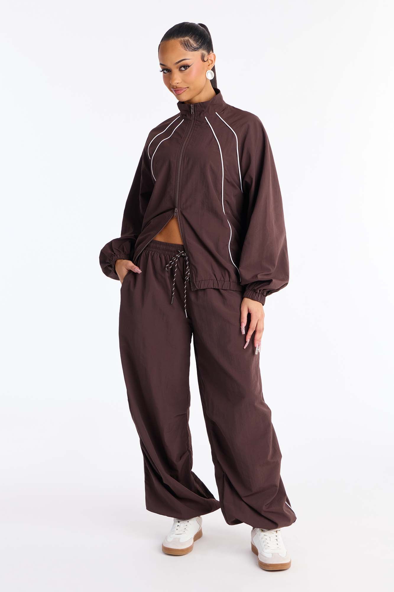 Adella Windbreaker Jogger Pant Set - Chocolate