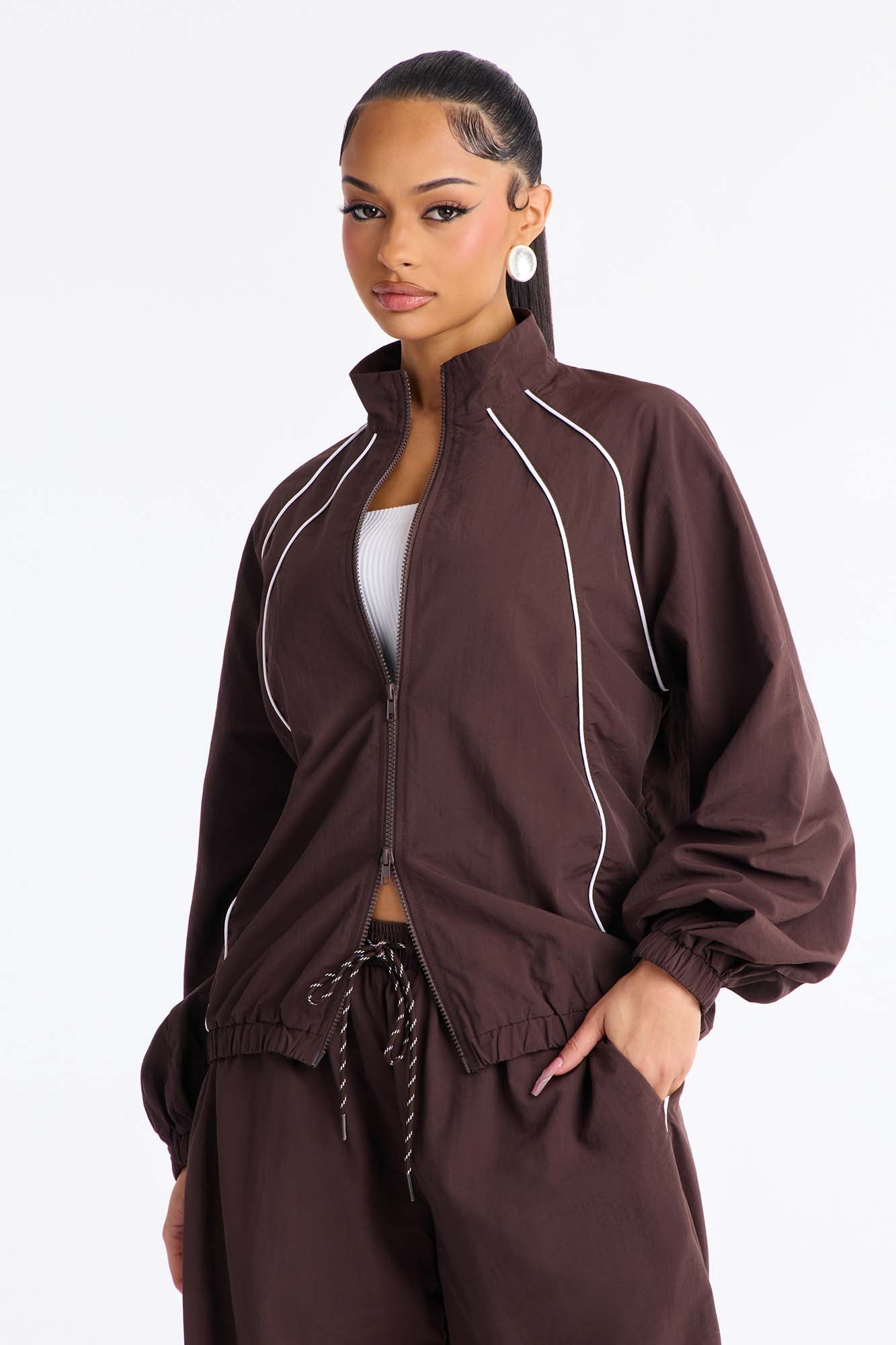 Adella Windbreaker Jogger Pant Set - Chocolate